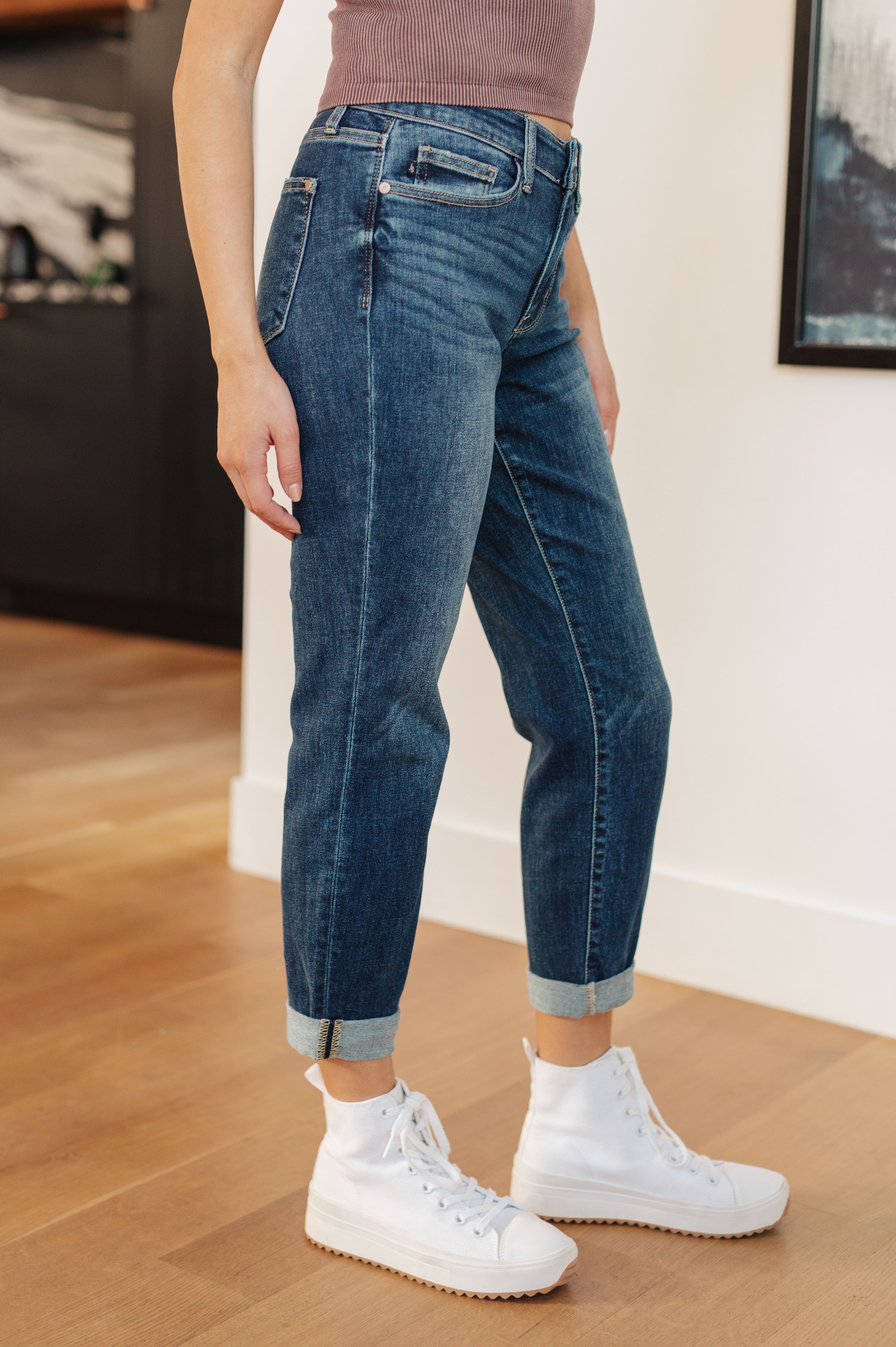 Judy Blue London Midrise Cuffed Boyfriend Jeans Jeans