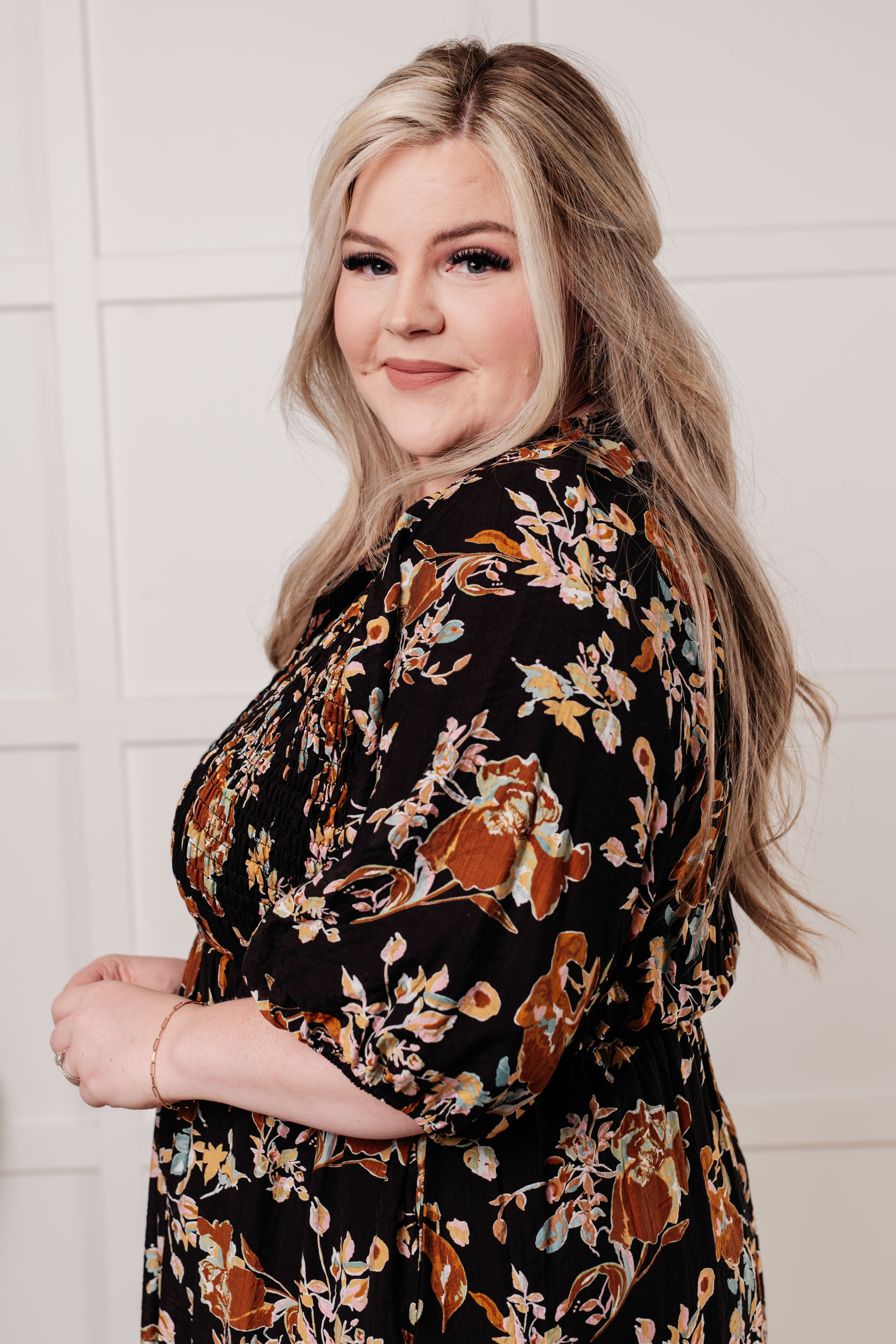 Polagram Look My Way Smocked Bodice Button Down Dress Dresses