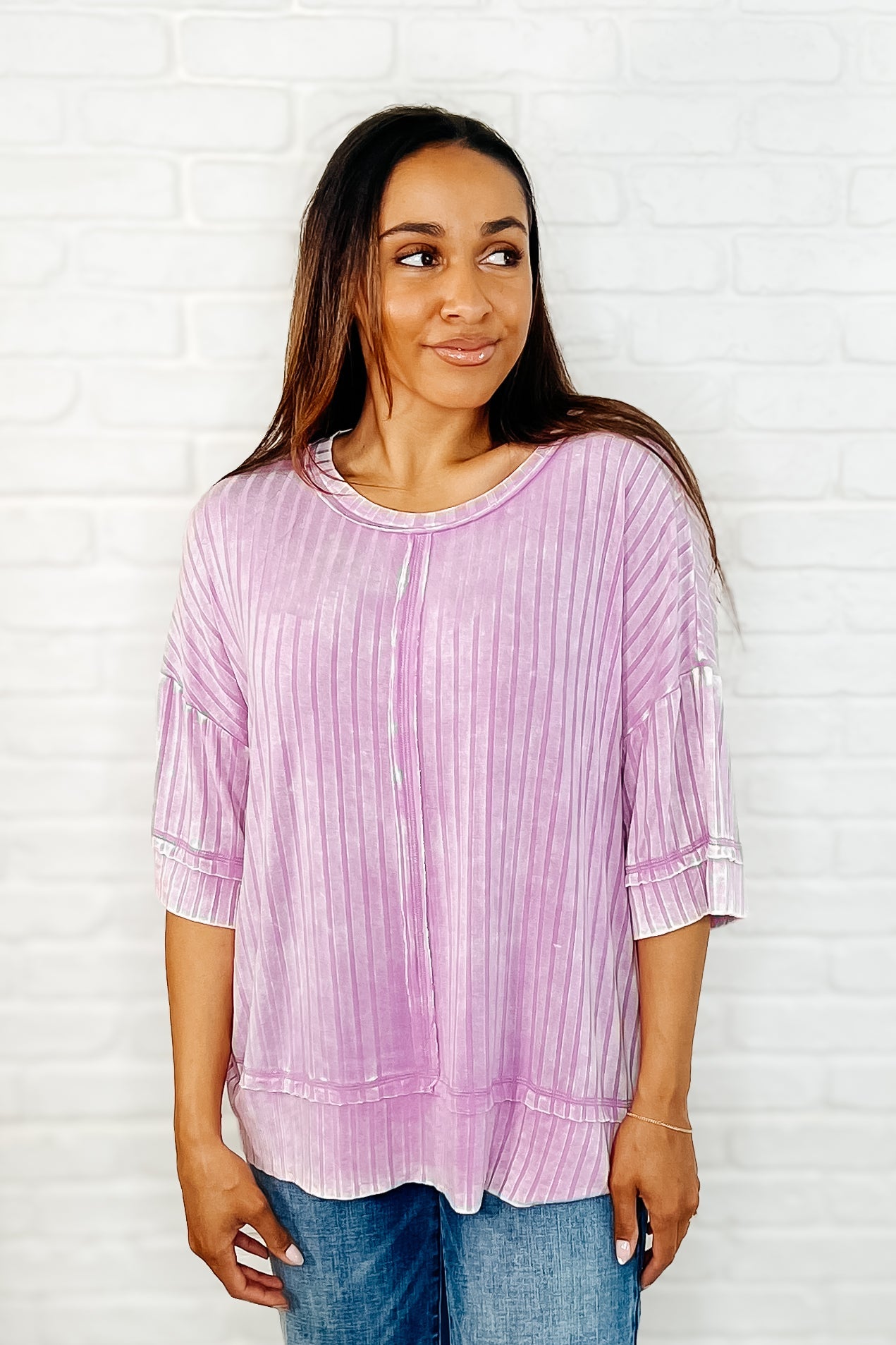 Zenana Loosely Speaking Oversized Basic Top in Mauve Womens
