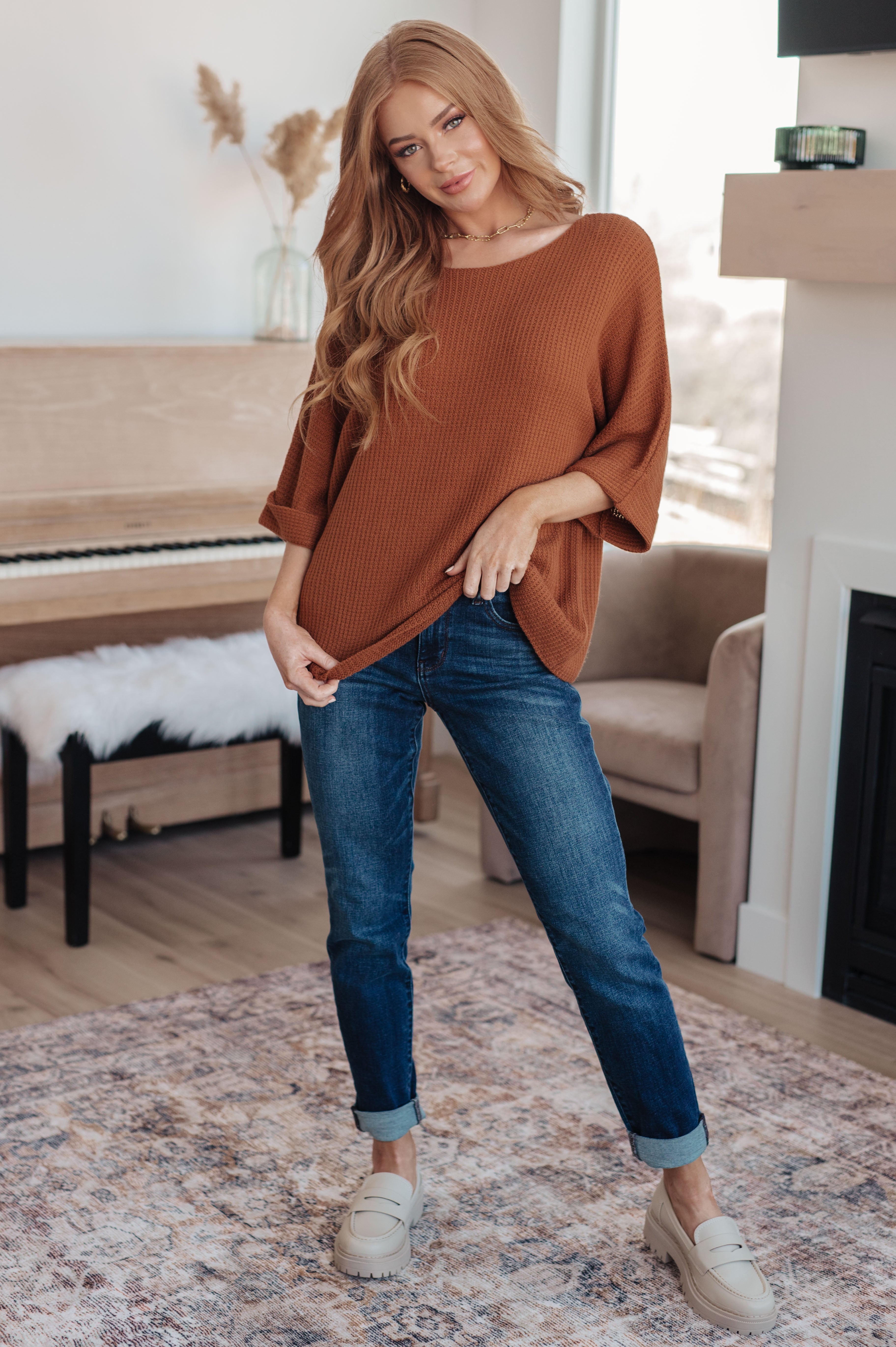 Andree by Unit Lotta Love Knitted Sweater Top in Rust Tops