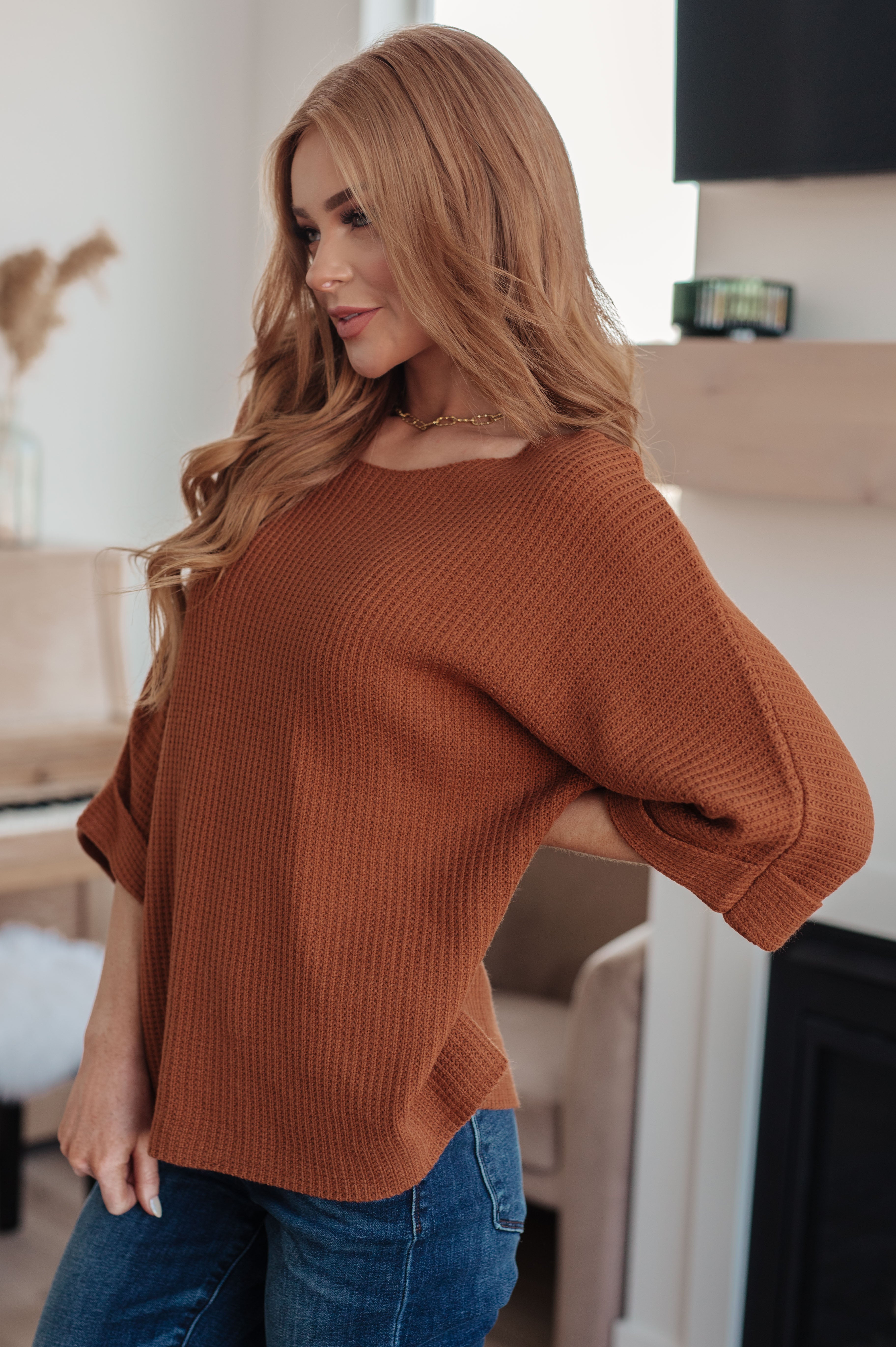 Andree by Unit Lotta Love Knitted Sweater Top in Rust Tops