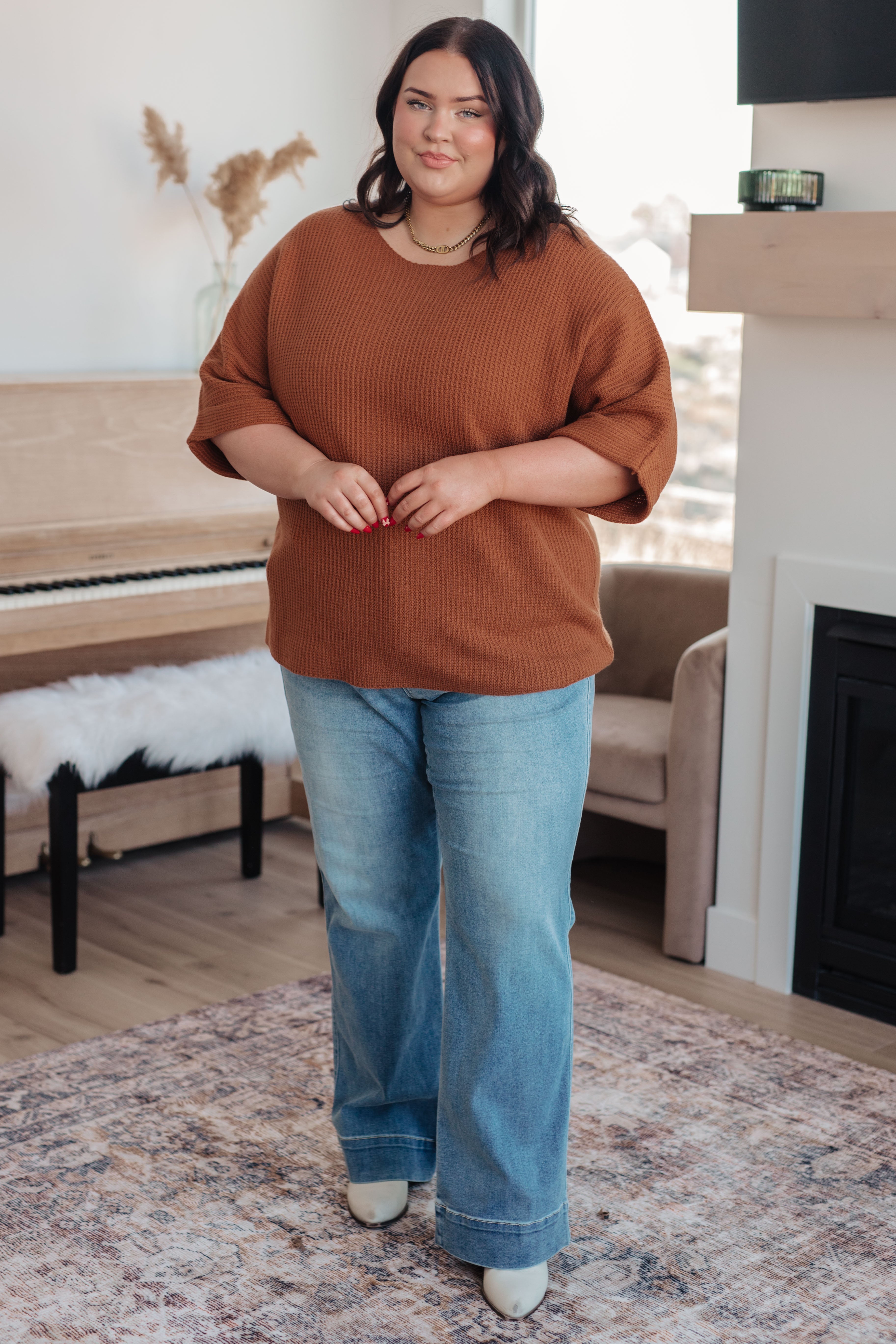 Andree by Unit Lotta Love Knitted Sweater Top in Rust Tops