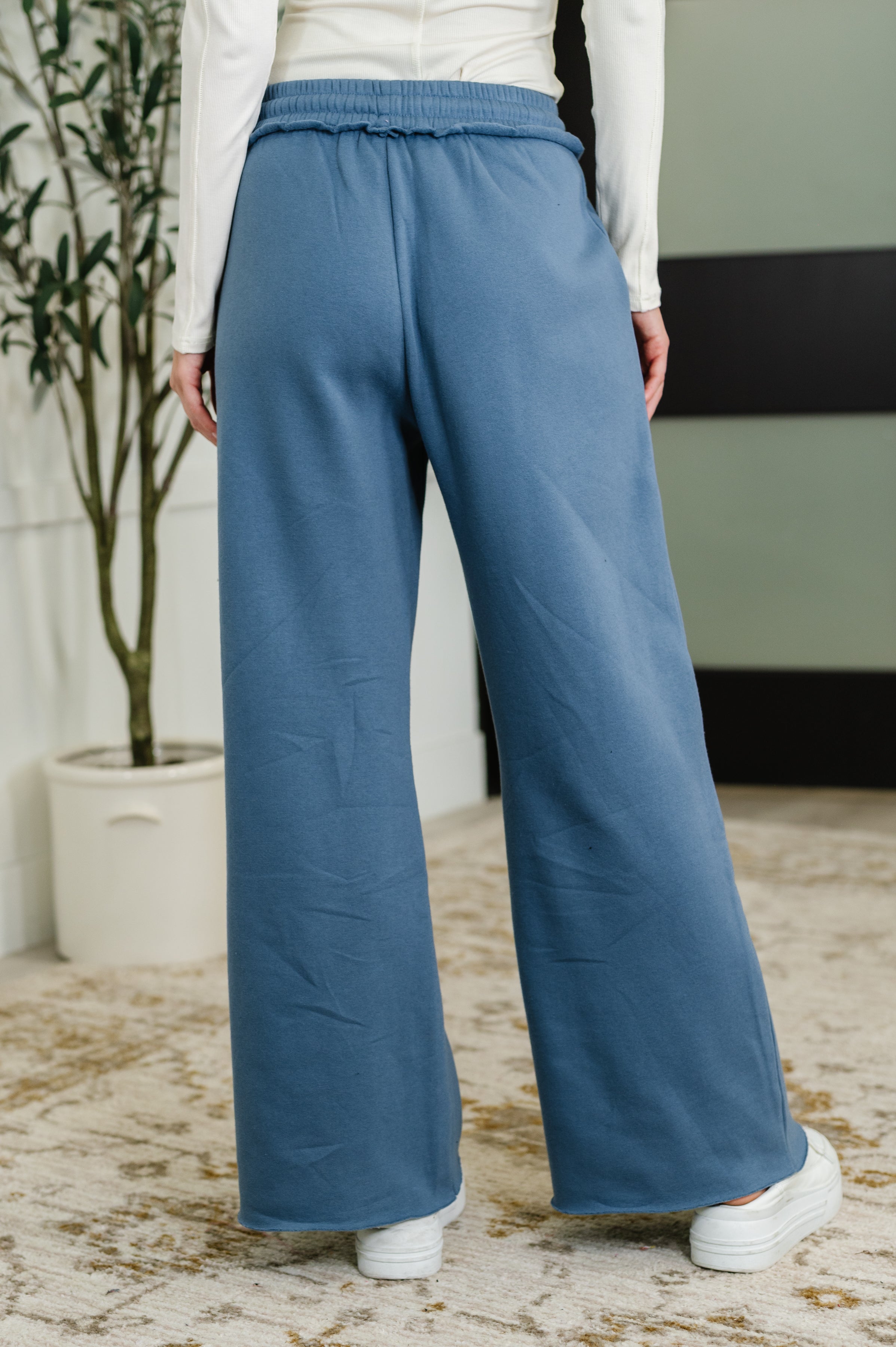 Zenana Lounge Line Wide Leg Sweats in Dusty Blue Womens