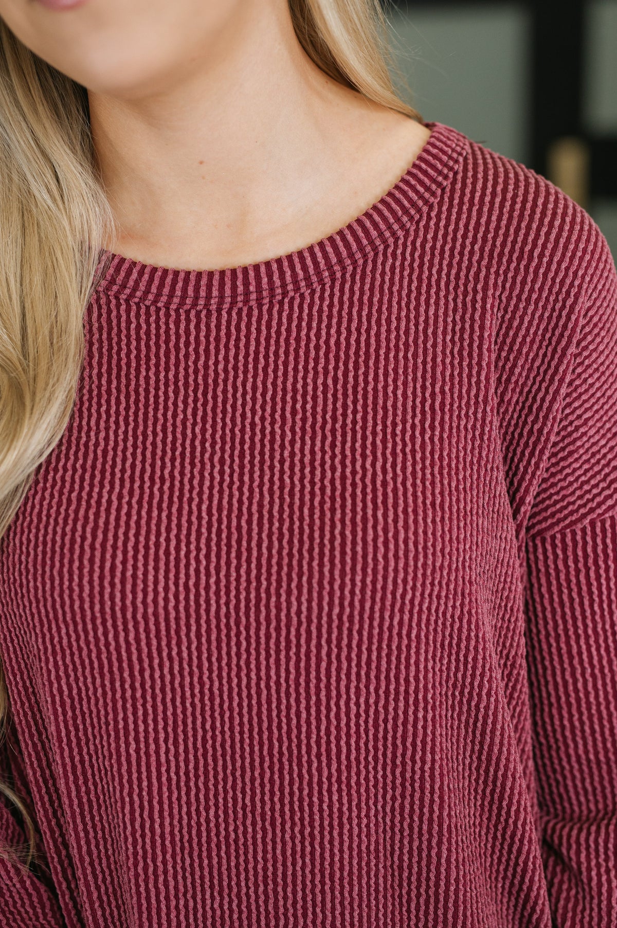 Heimish Love to Love You Textured Ribbed Knit Dress in Burgundy Womens