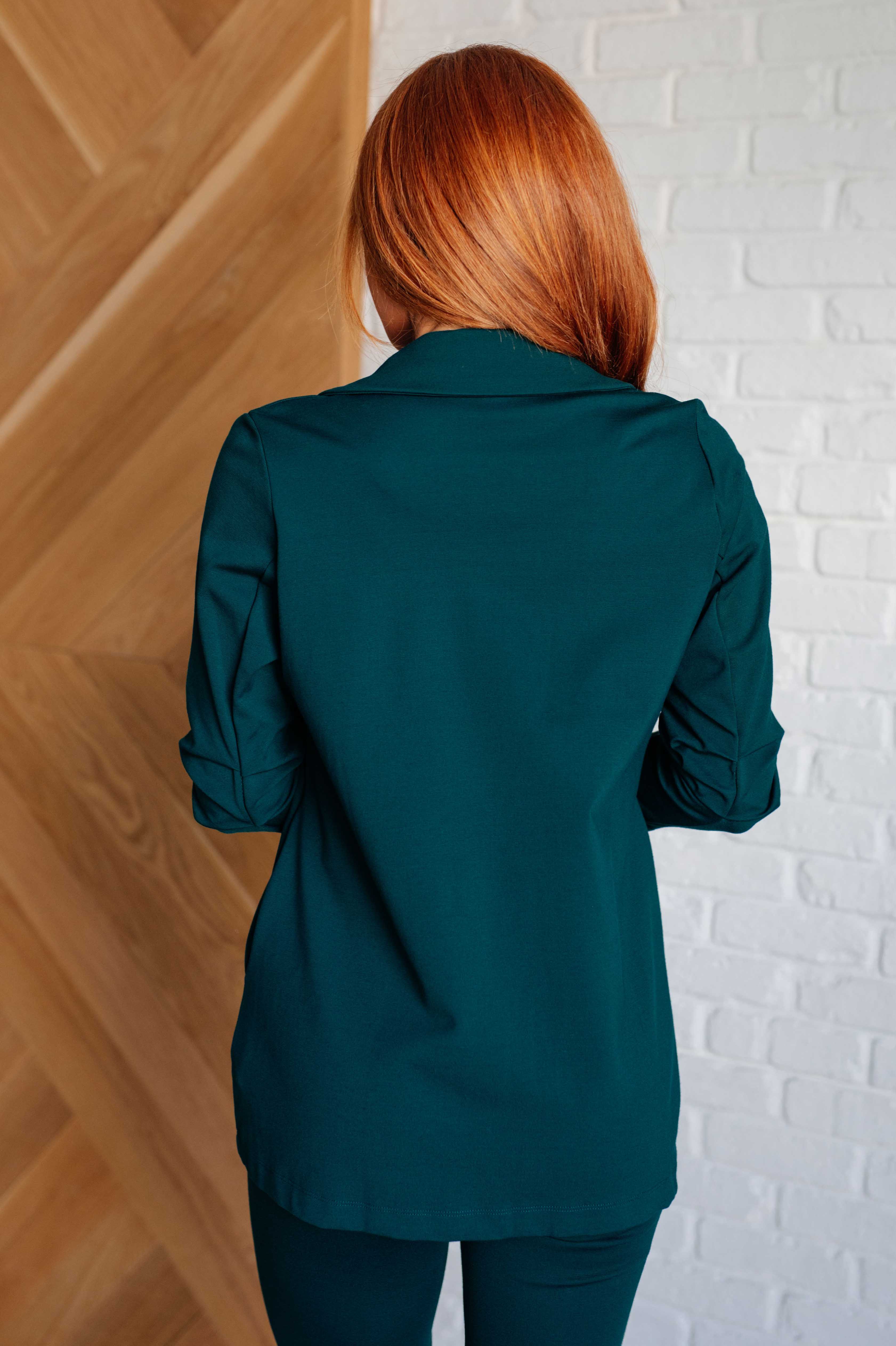 Dear Scarlett Magic 3/4 Blazer in Hunter Green Layers