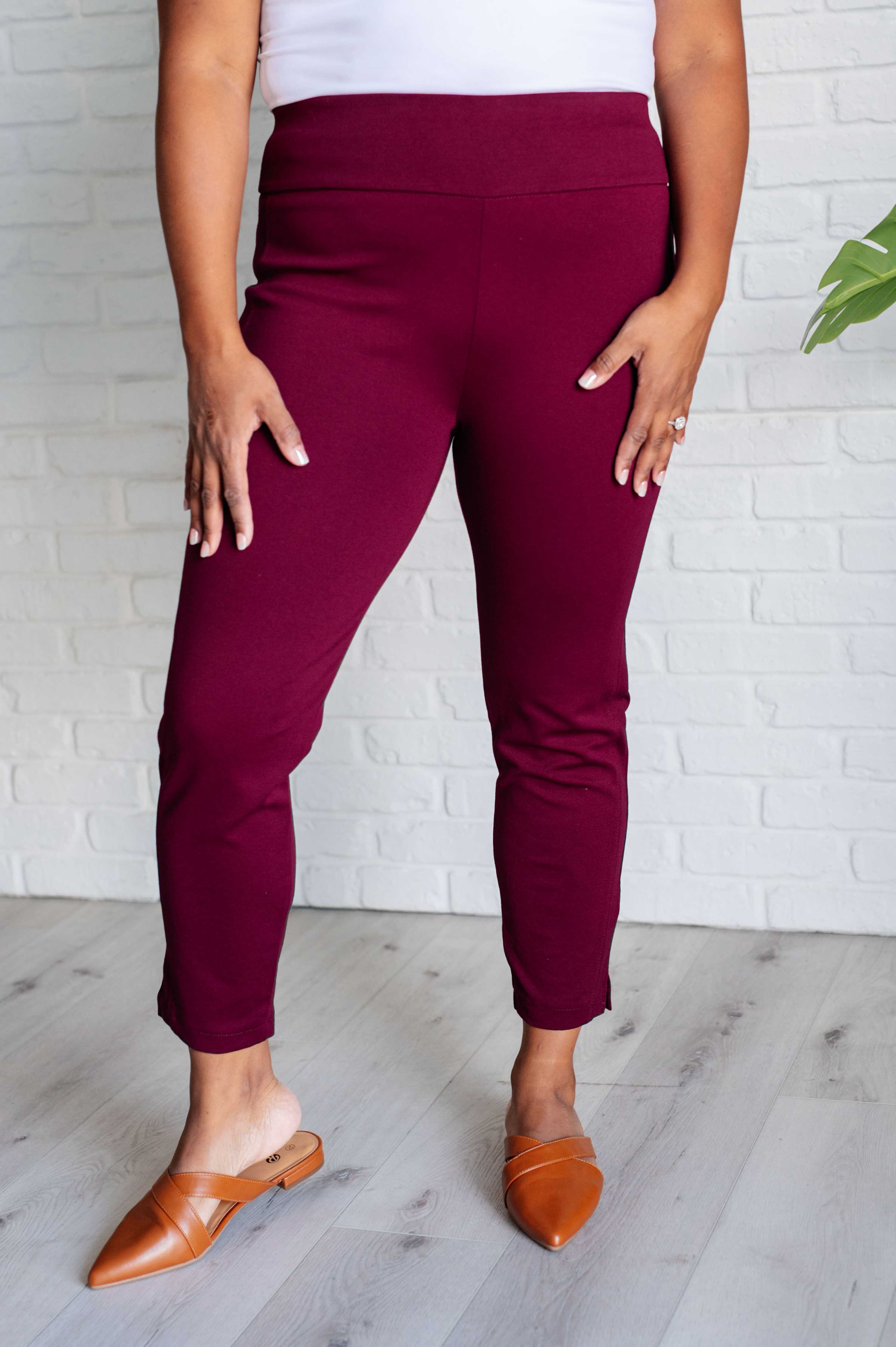 Dear Scarlett Magic Ankle Crop Skinny Pants in Wine Bottoms