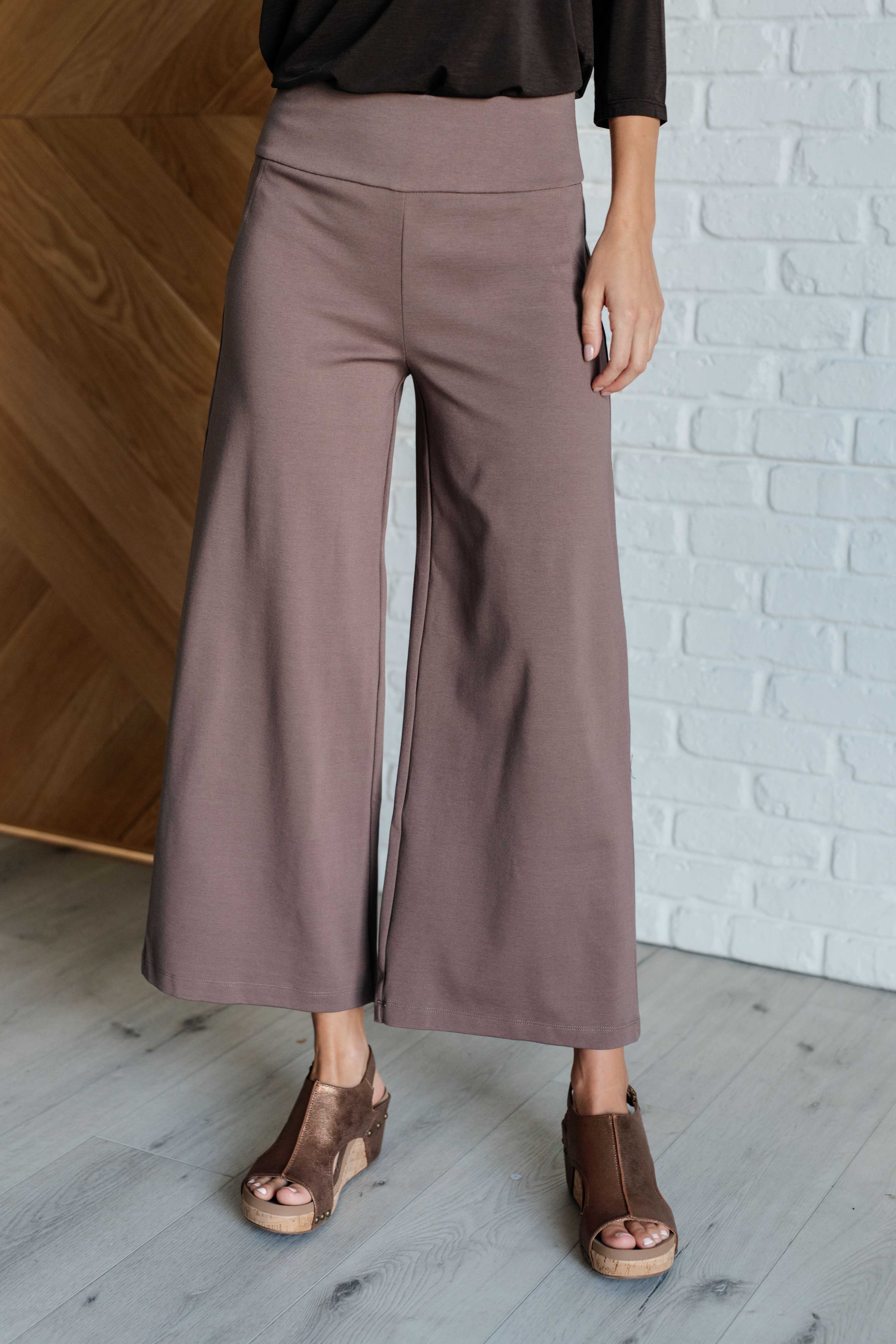 Dear Scarlett Magic Wide Leg Crop Pants in Dark Mocha Pants