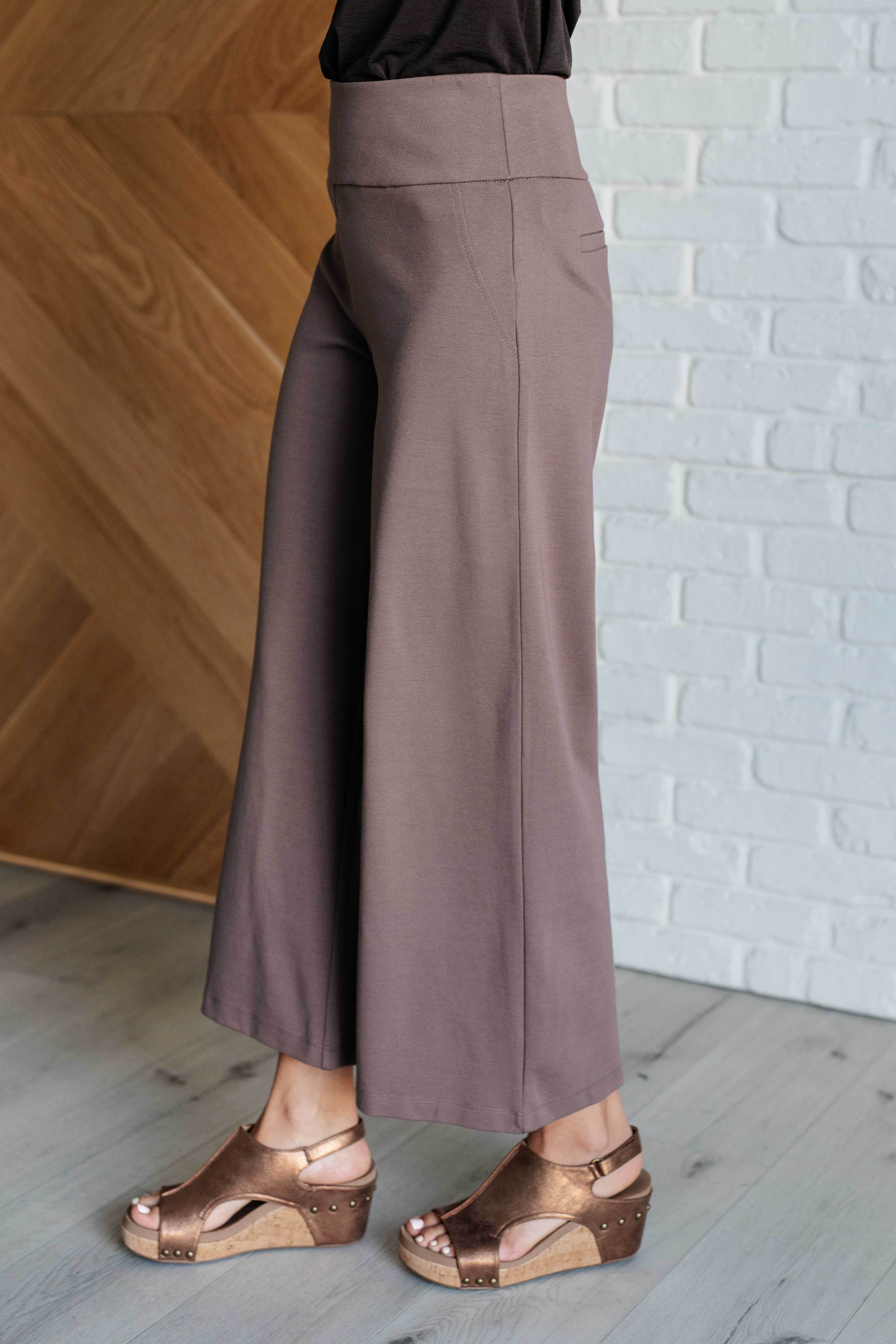 Dear Scarlett Magic Wide Leg Crop Pants in Dark Mocha Pants