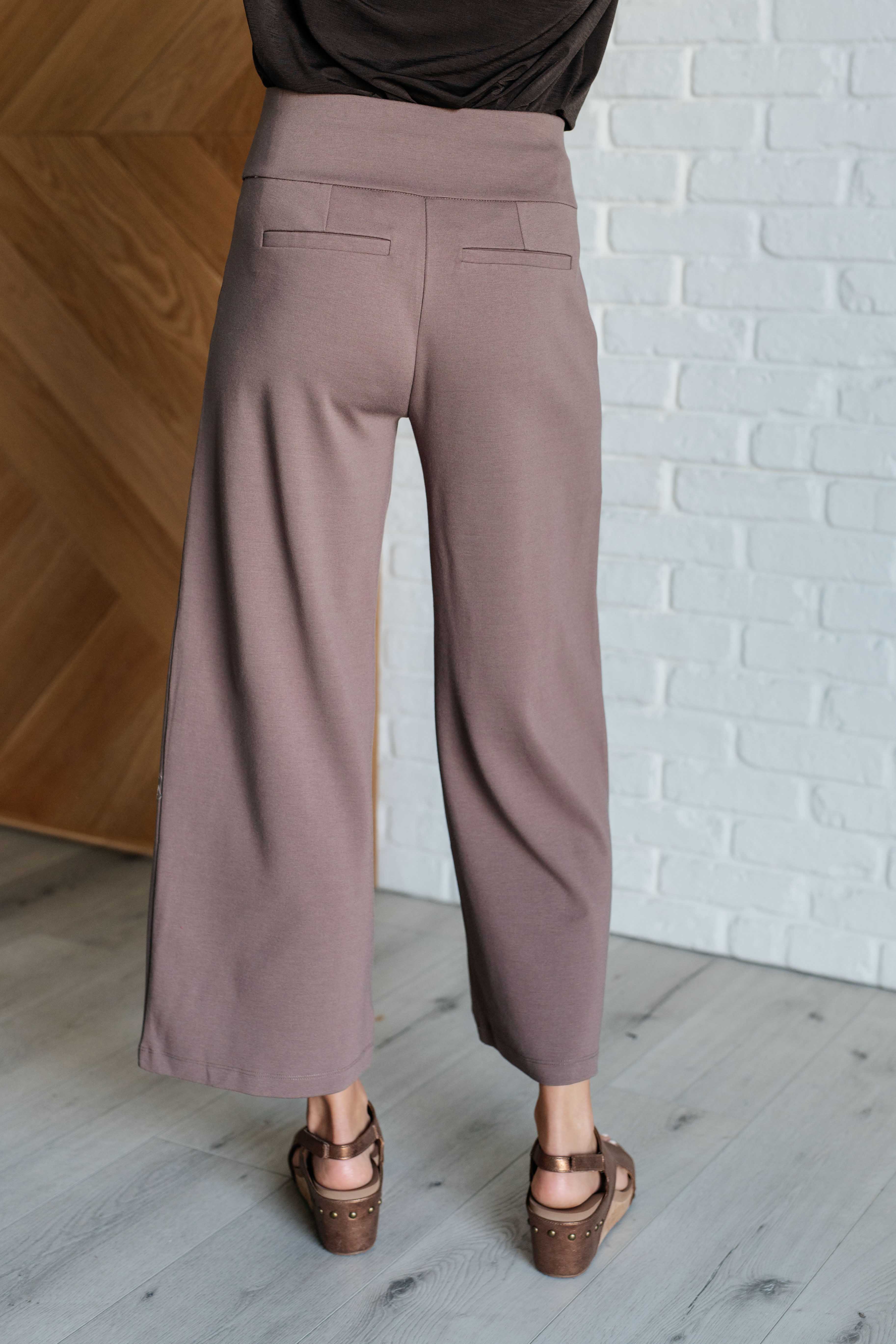 Dear Scarlett Magic Wide Leg Crop Pants in Dark Mocha Pants