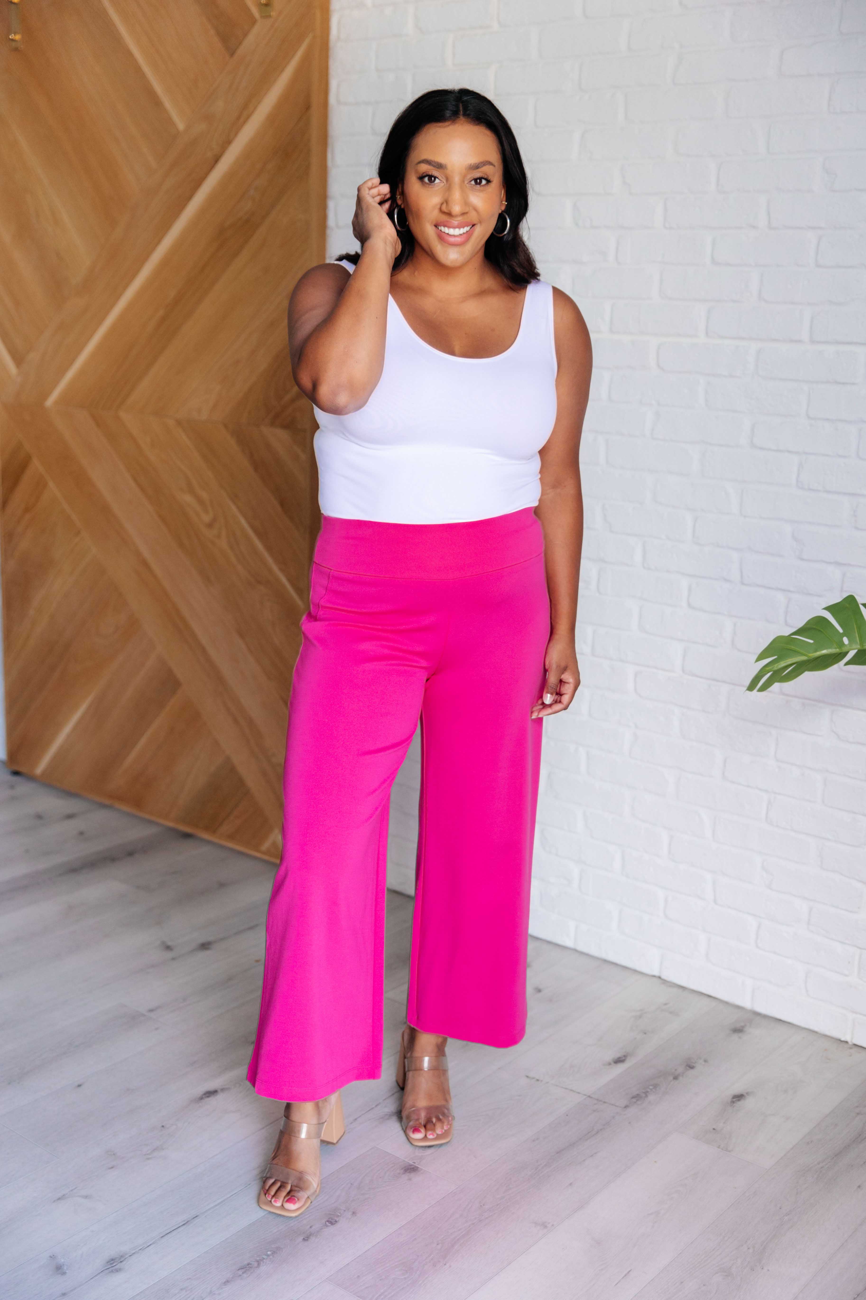 Dear Scarlett Magic Wide Leg Crop Pants in Hot Pink Bottoms