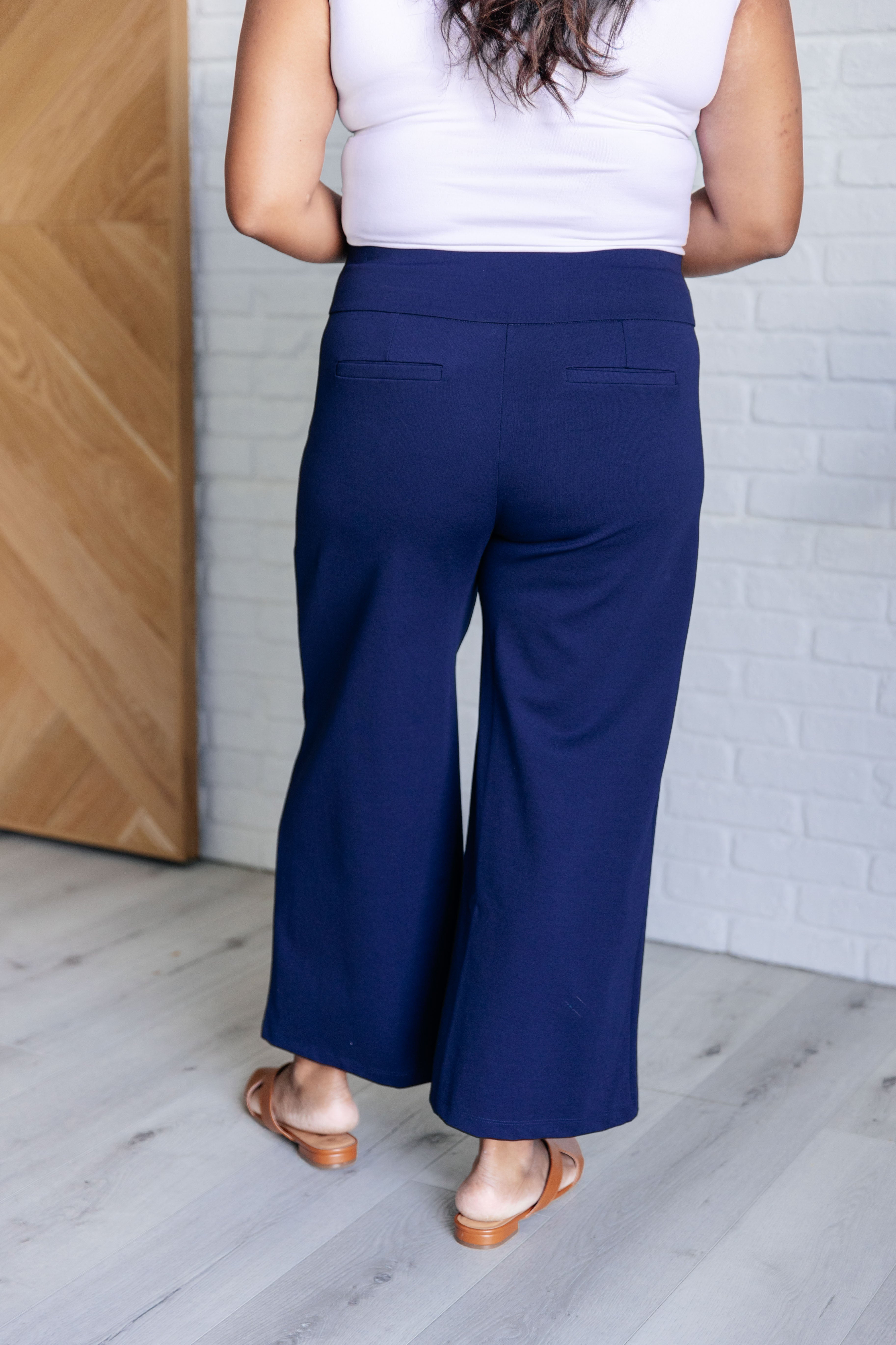 Dear Scarlett Magic Wide Leg Crop Pants in Navy Bottoms