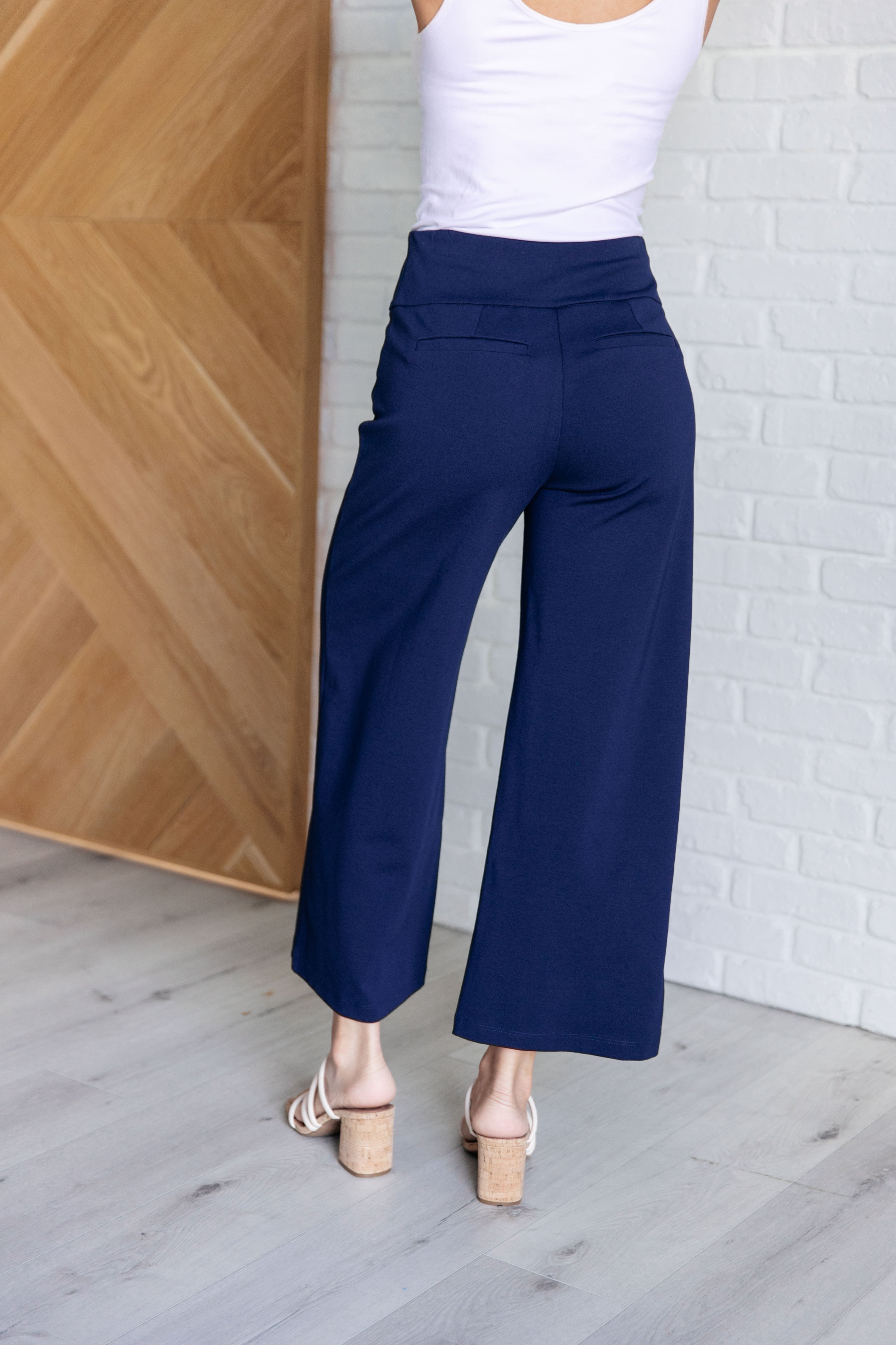 Dear Scarlett Magic Wide Leg Crop Pants in Navy Bottoms