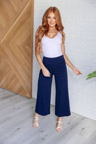 Dear Scarlett Magic Wide Leg Crop Pants in Navy Bottoms