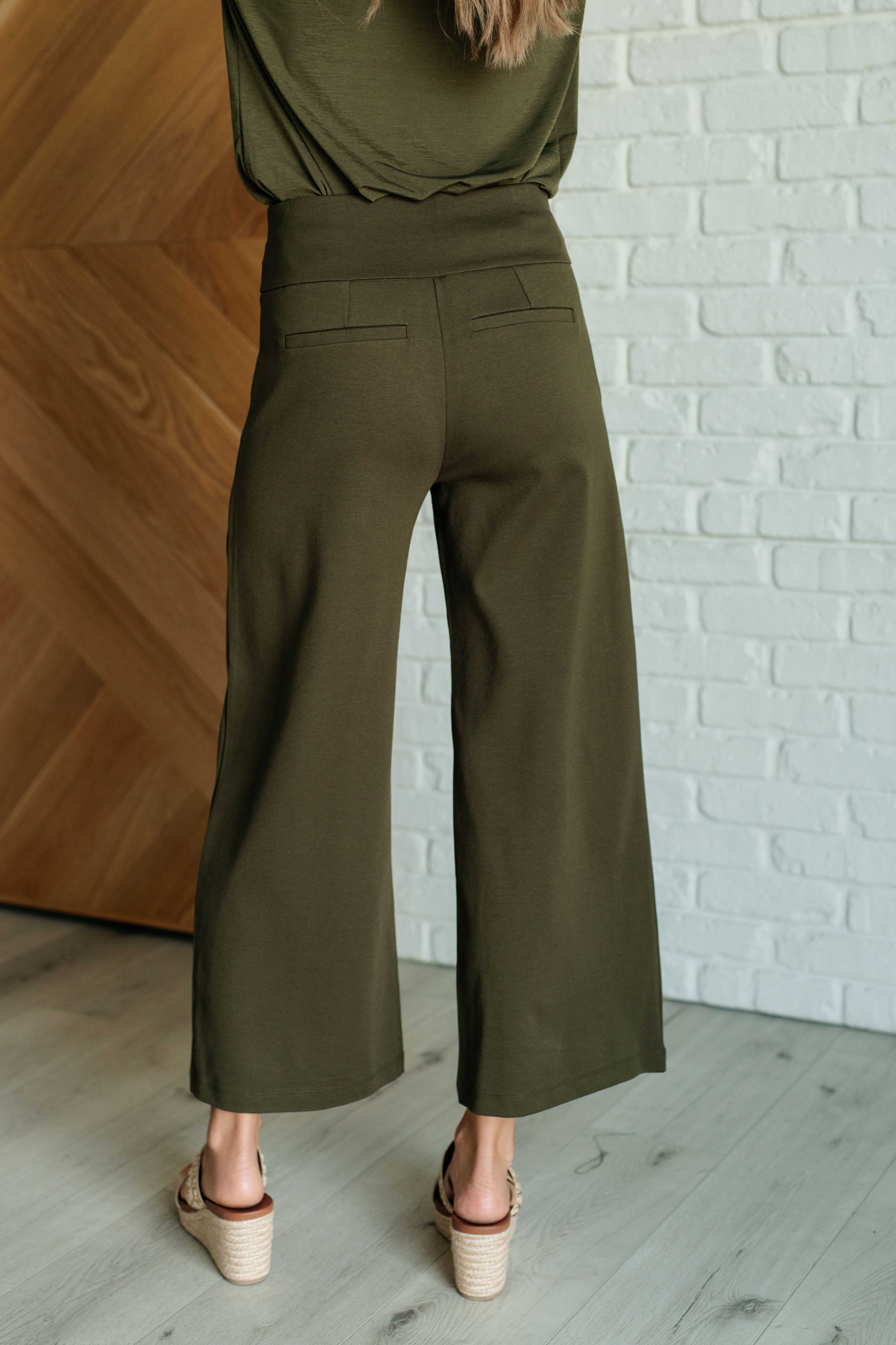 Dear Scarlett Magic Wide Leg Crop Pants in Olive Pants