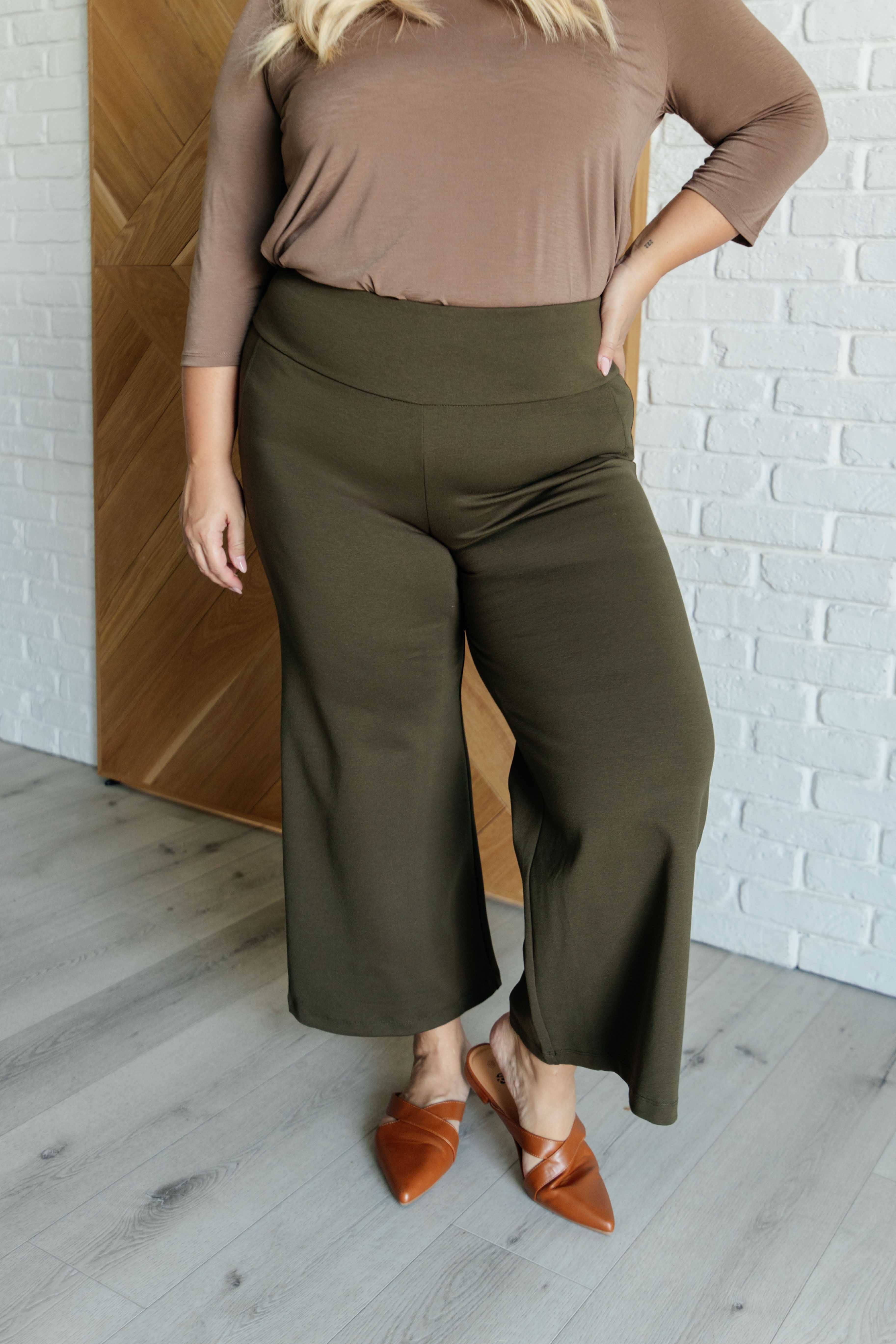 Dear Scarlett Magic Wide Leg Crop Pants in Olive Pants