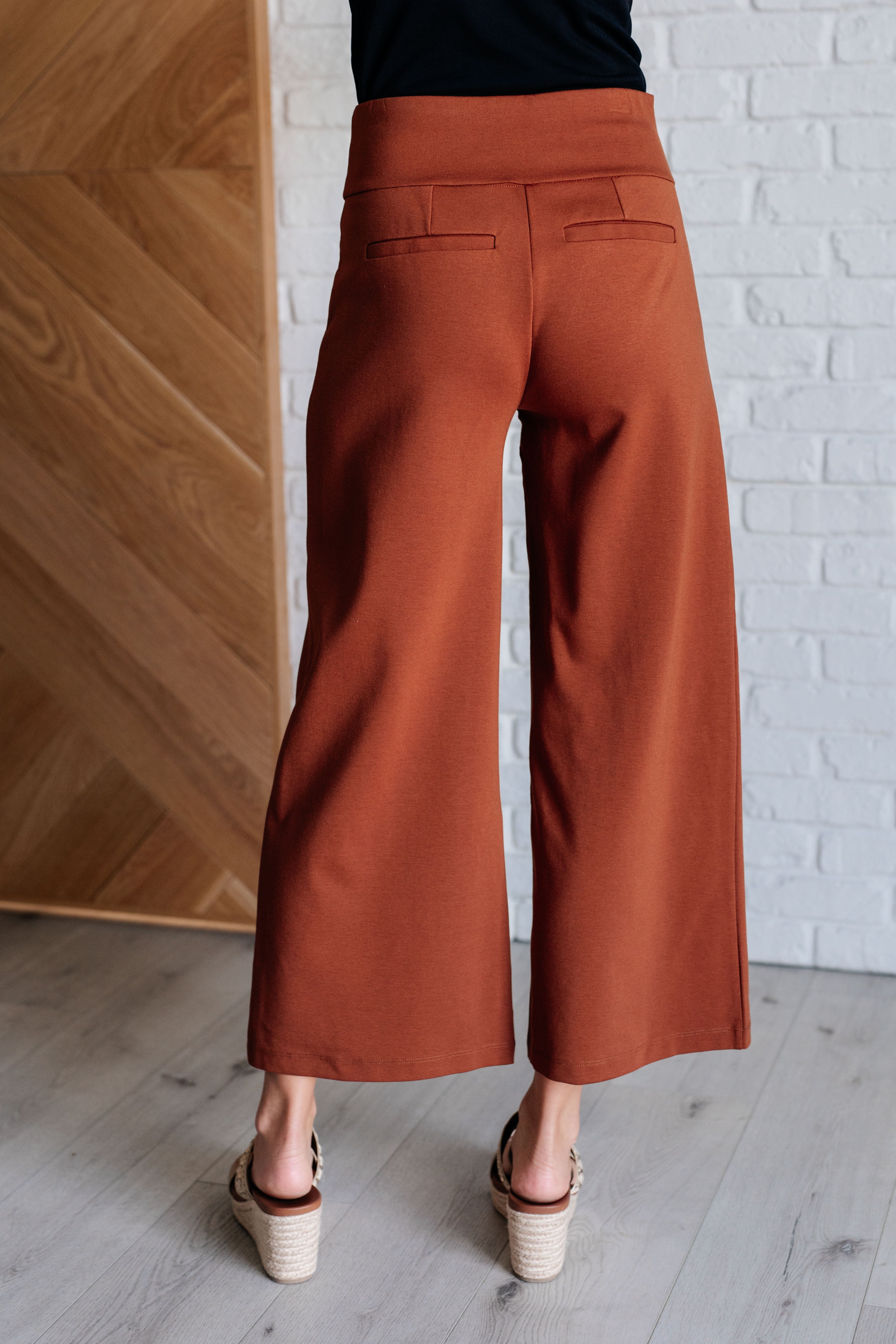 Dear Scarlett Magic Wide Leg Crop Pants in Rust Pants