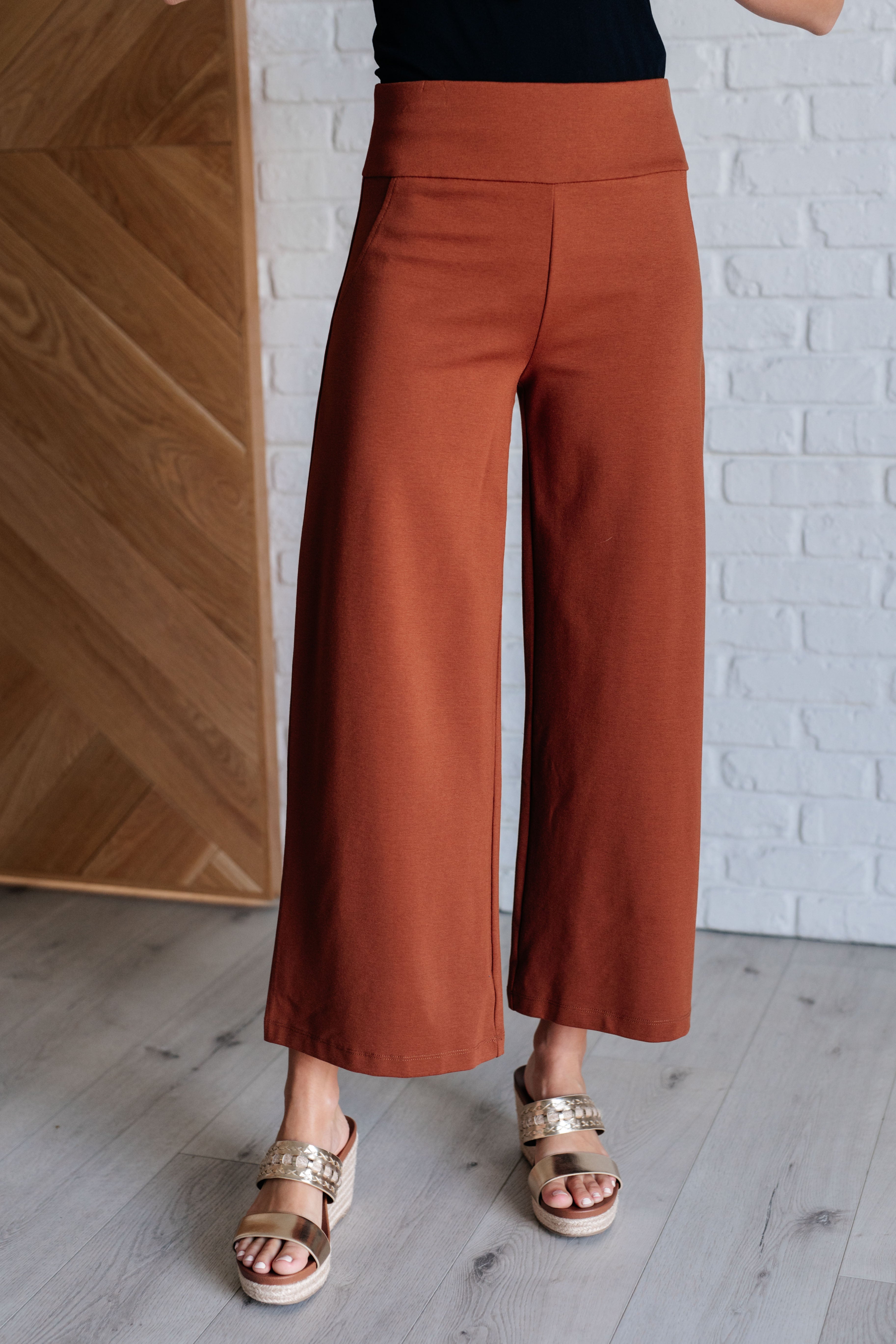 Dear Scarlett Magic Wide Leg Crop Pants in Rust 3XL Pants