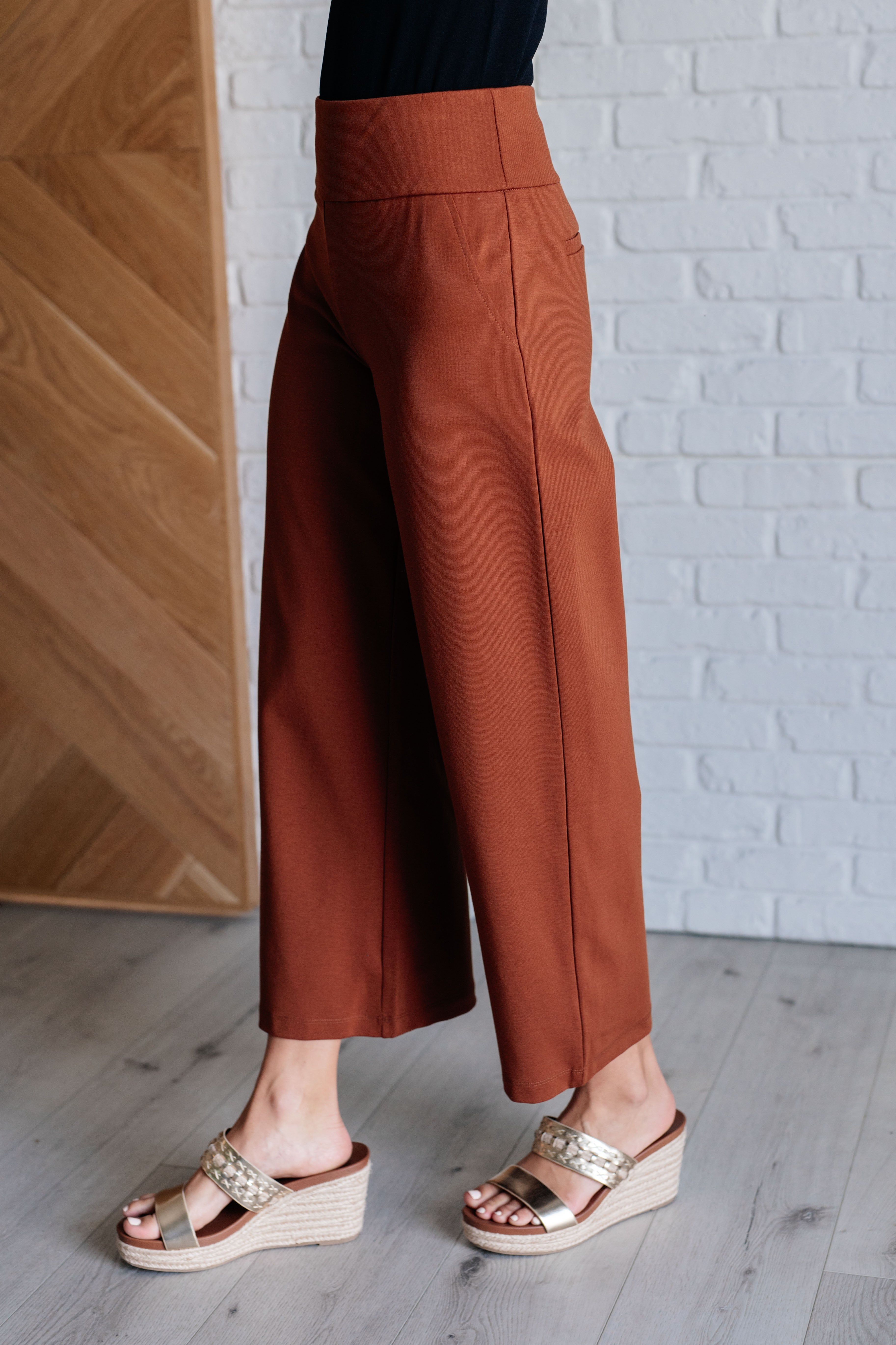 Dear Scarlett Magic Wide Leg Crop Pants in Rust Pants