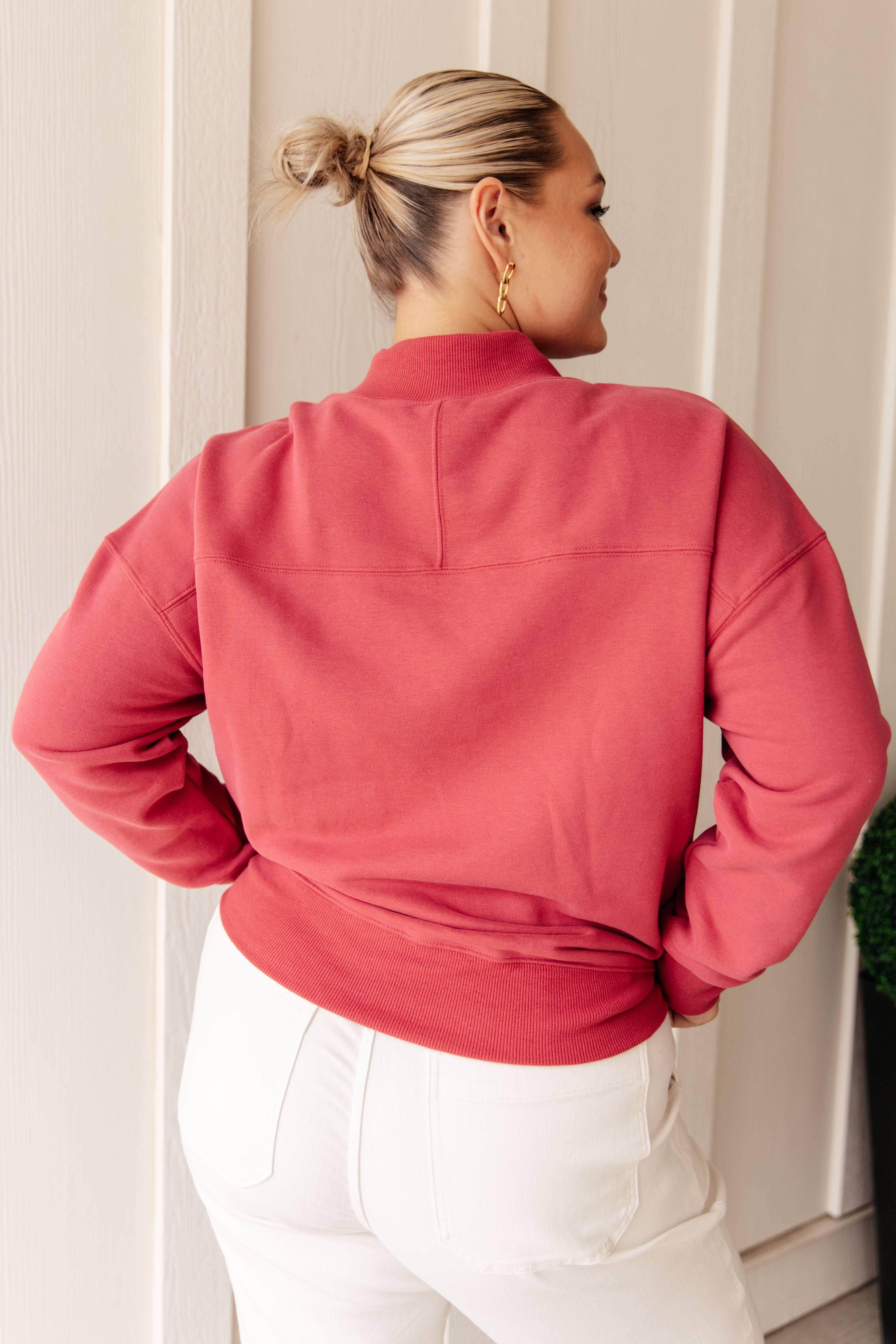 Very J Make No Mistake Mock Neck Pullover in Cranberry Tops