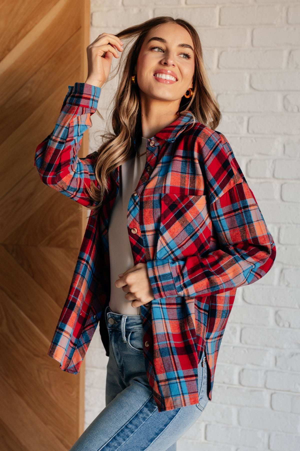 One Eleven North Make it Make Sense Plaid Button Up Tops