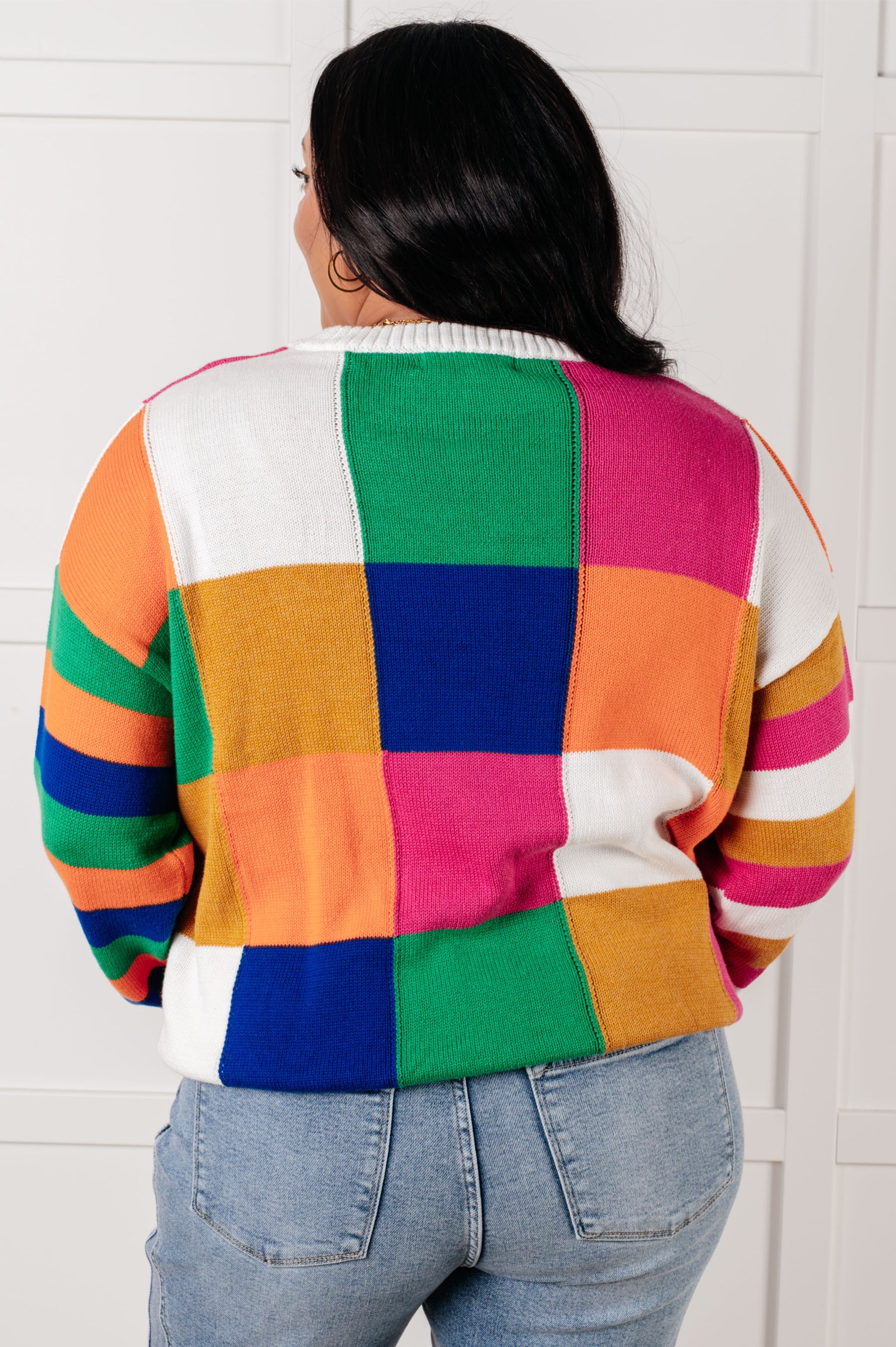One Eleven North Manifesting Moment Checkered Color Block Sweater Tops