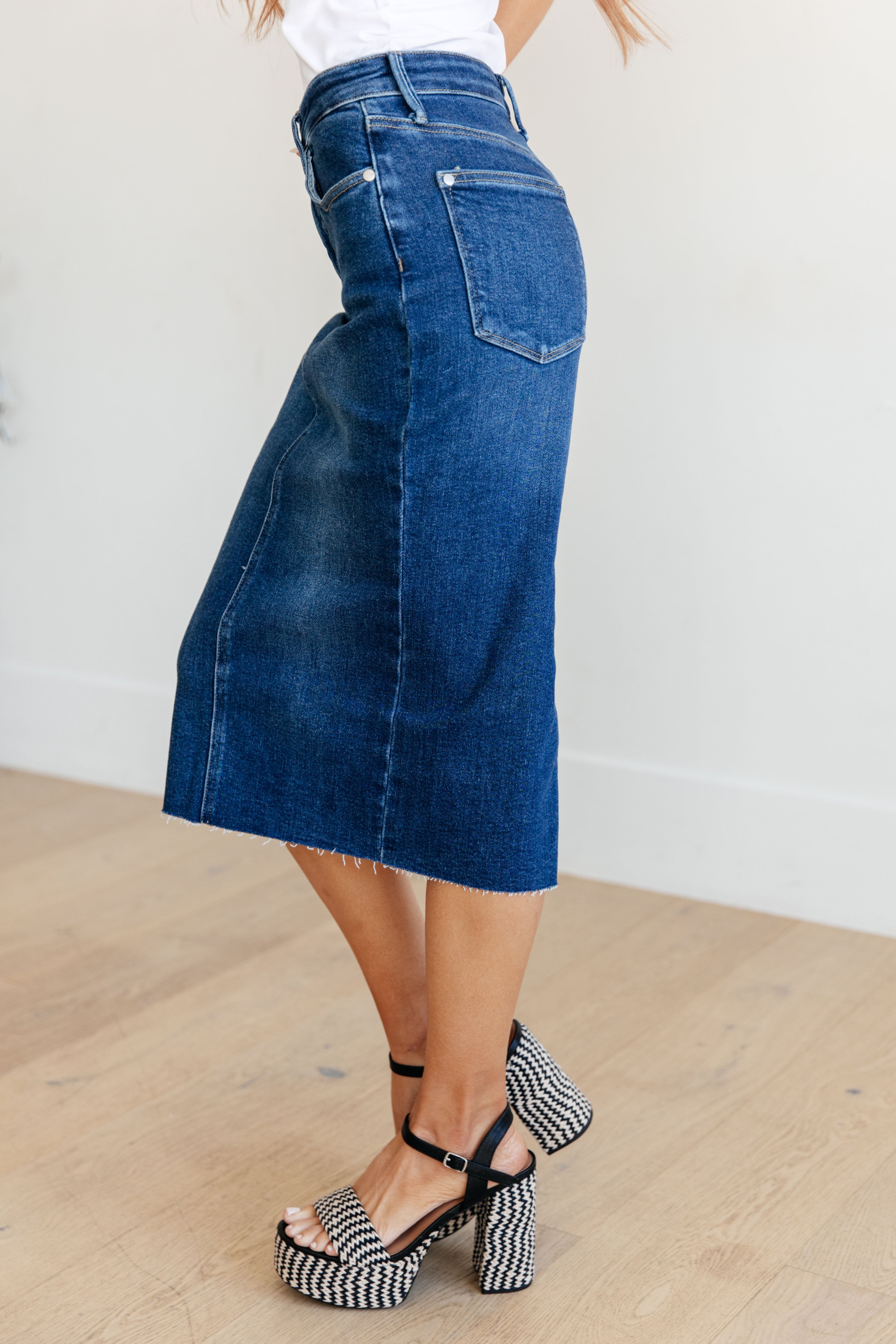 Judy Blue Marcy High Rise Denim Midi Skirt Womens