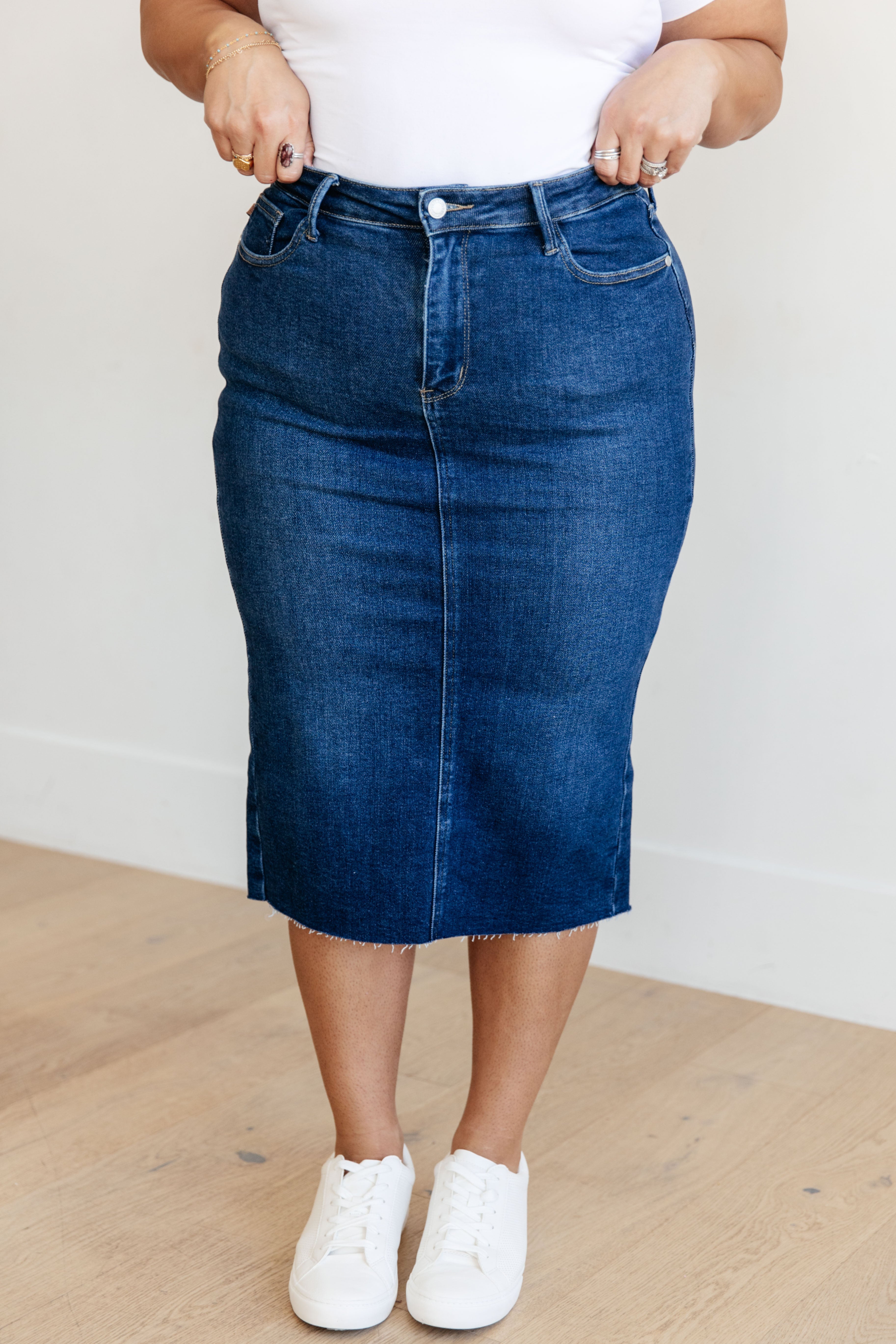 Judy Blue Marcy High Rise Denim Midi Skirt Womens