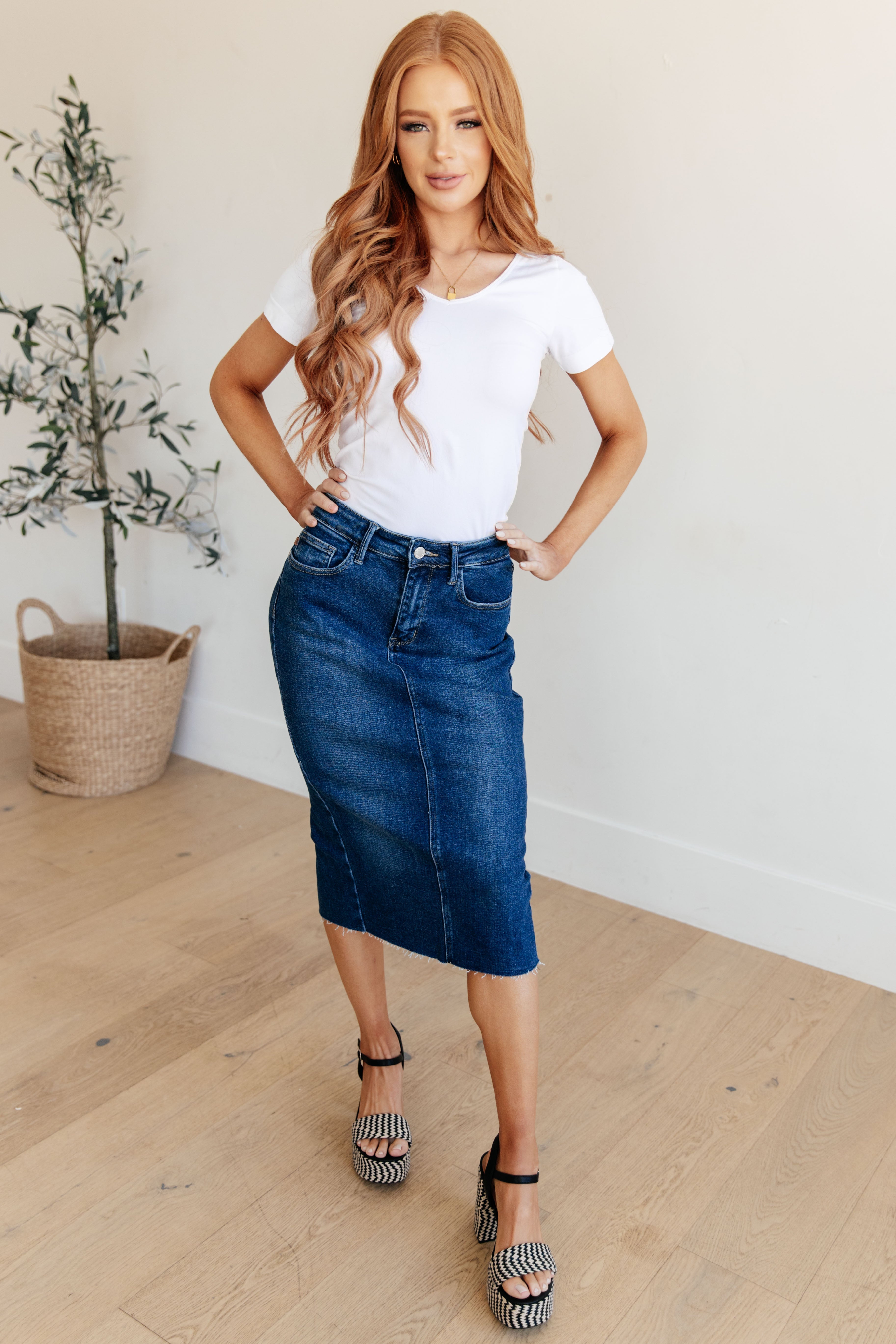 Judy Blue Marcy High Rise Denim Midi Skirt Womens