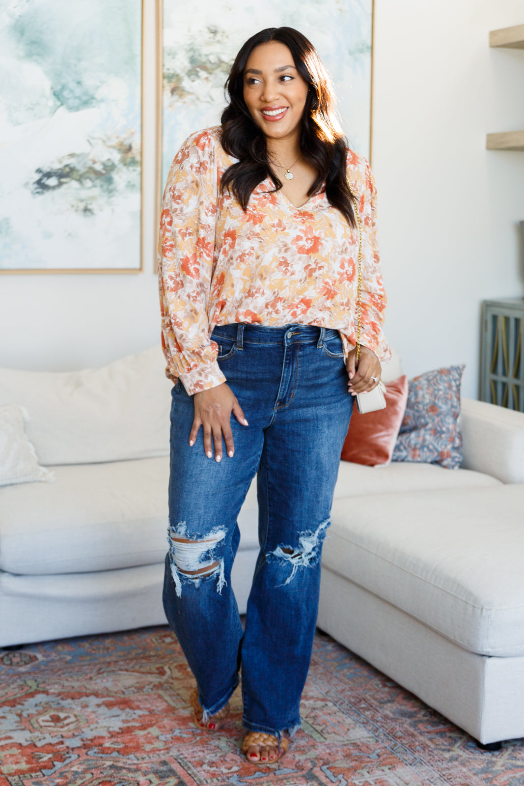 Emily Wonder Marigold Dreams Floral Blouse Tops