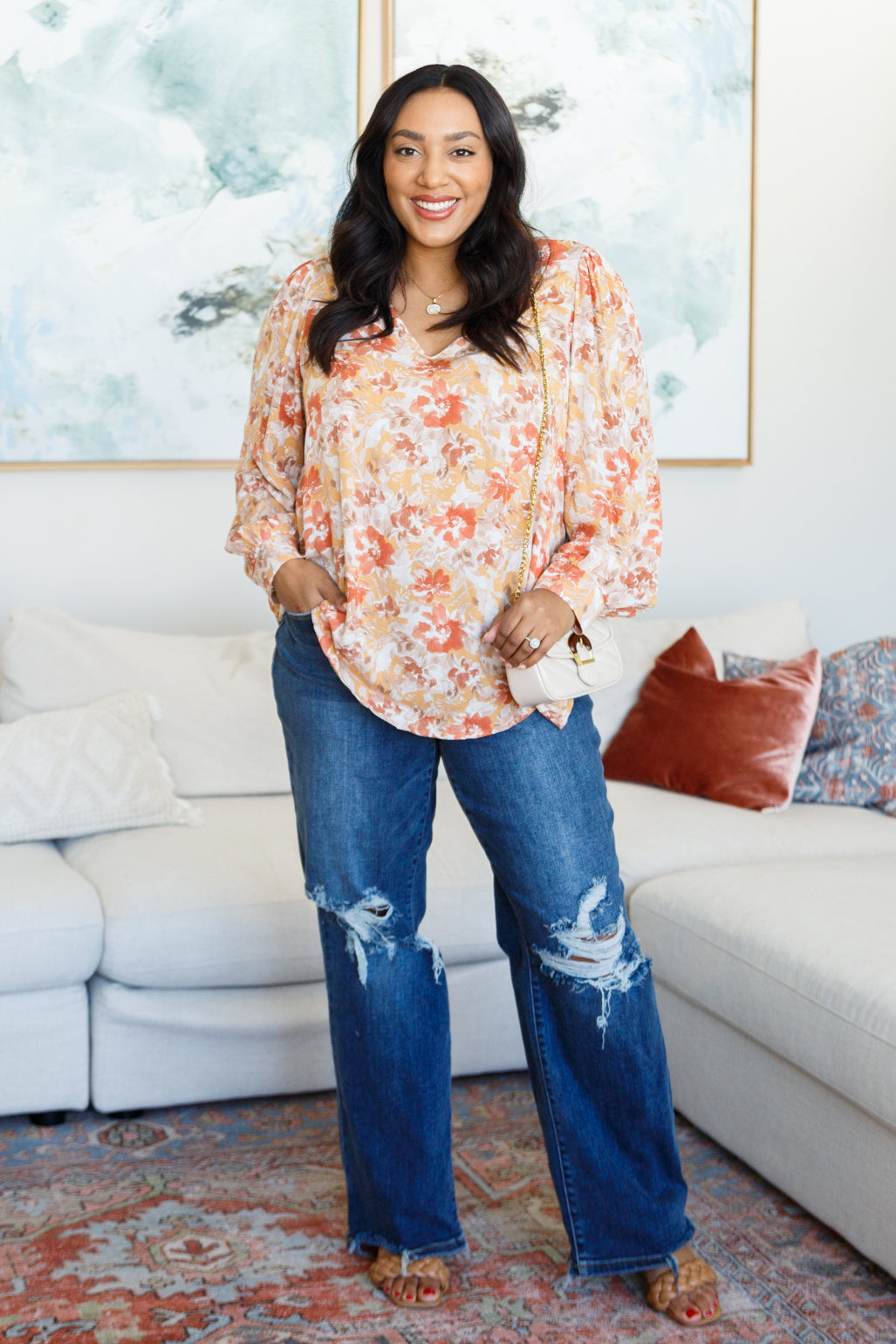 Emily Wonder Marigold Dreams Floral Blouse Tops