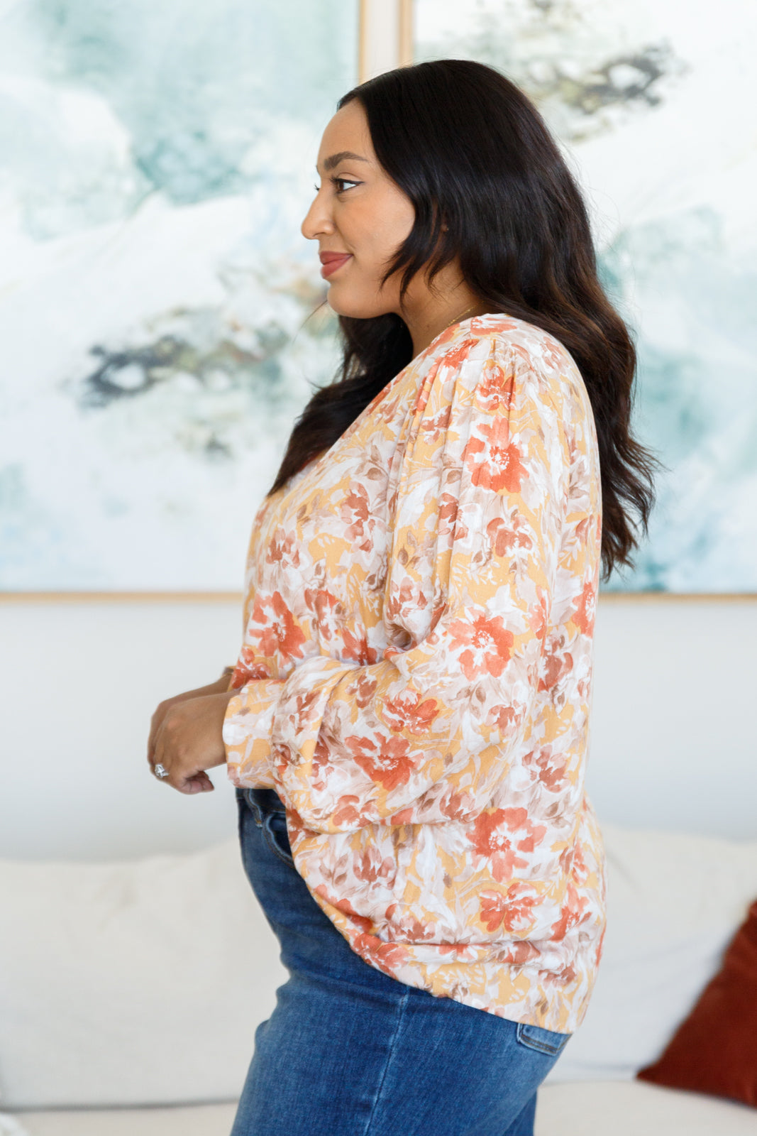 Emily Wonder Marigold Dreams Floral Blouse Tops