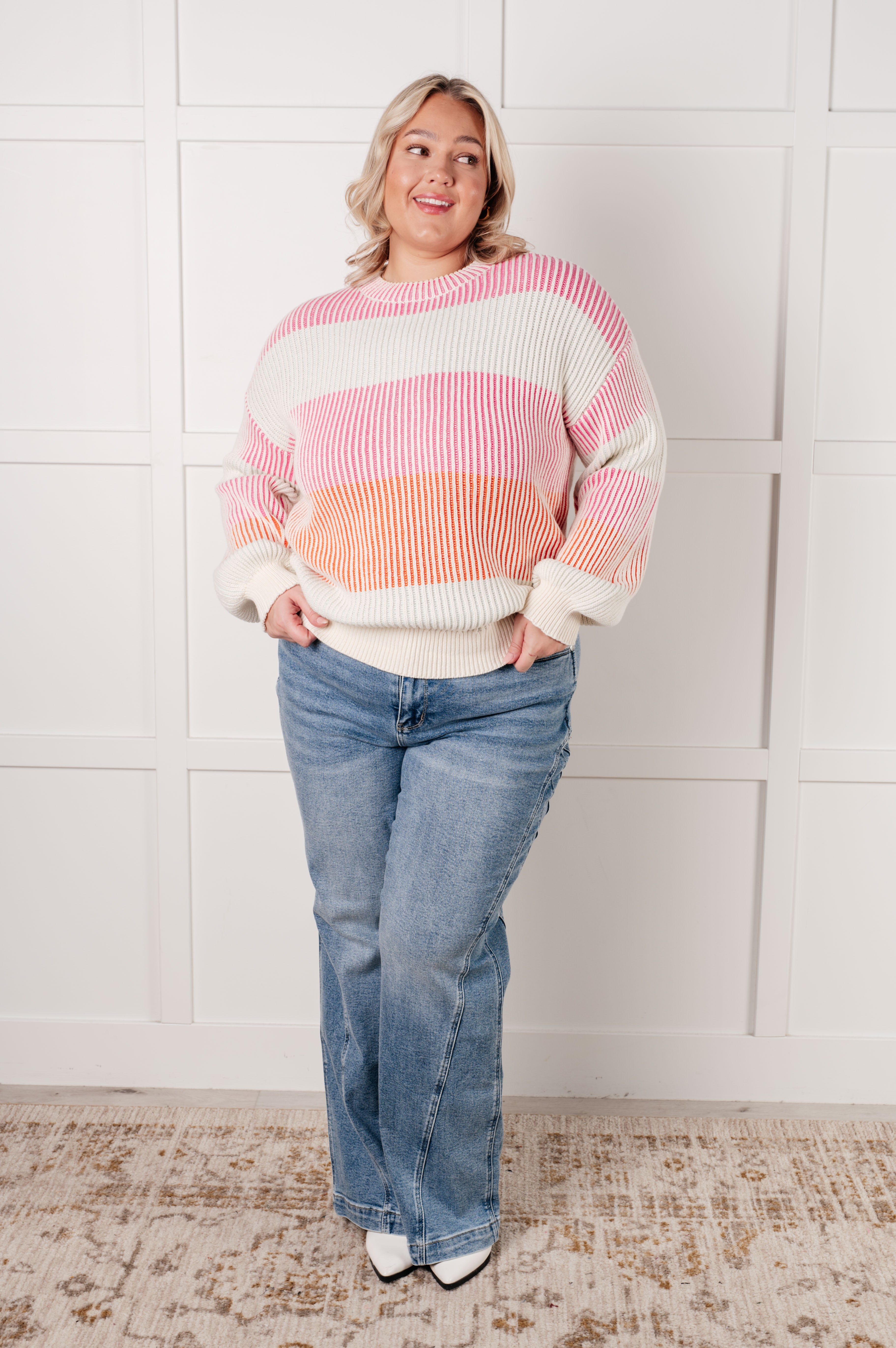 One Eleven North Matchmaker Striped Ribbed Sweater Tops