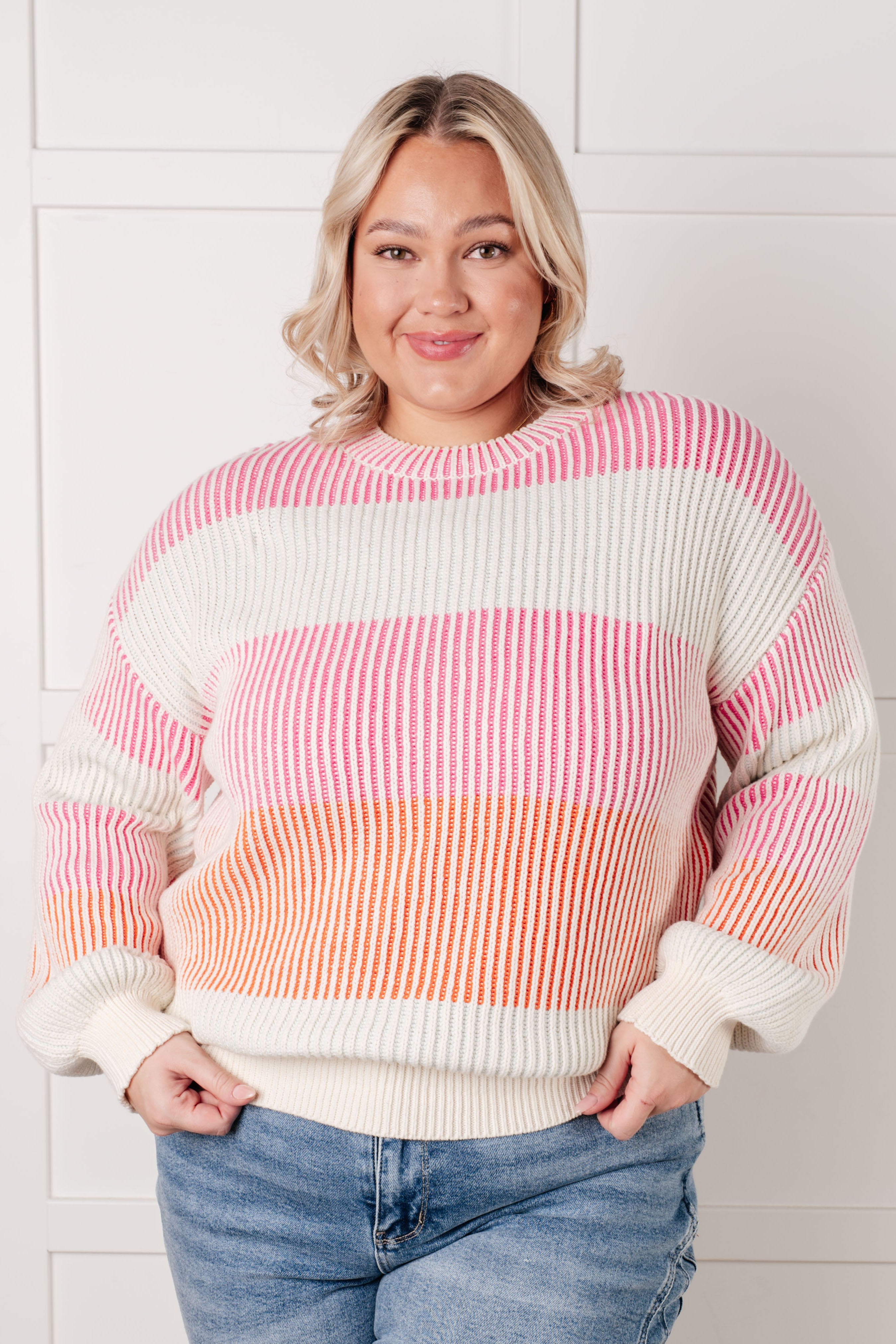 One Eleven North Matchmaker Striped Ribbed Sweater Tops