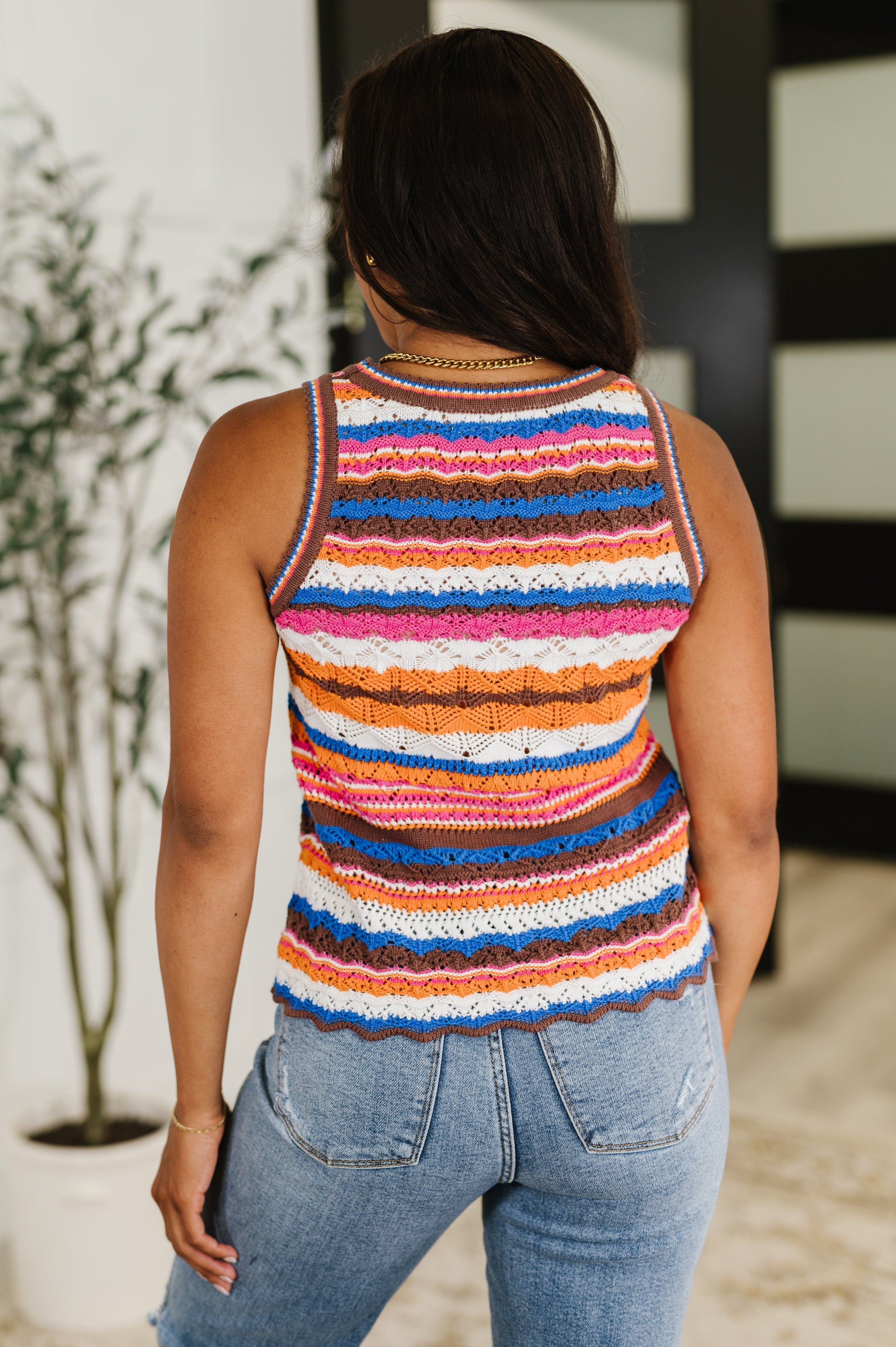 One Eleven North Max Aura Points Multi Color Striped Knit Tank Womens