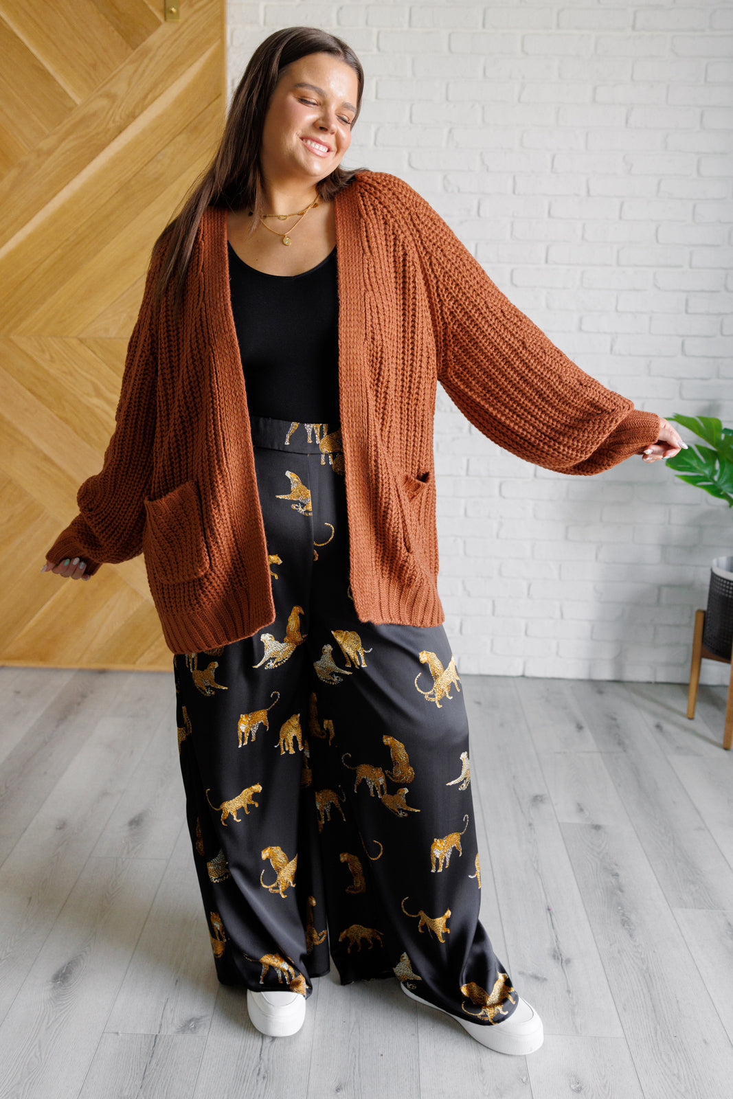 Mittoshop Legendary in Leopard Satin Wide Leg Pants Bottoms