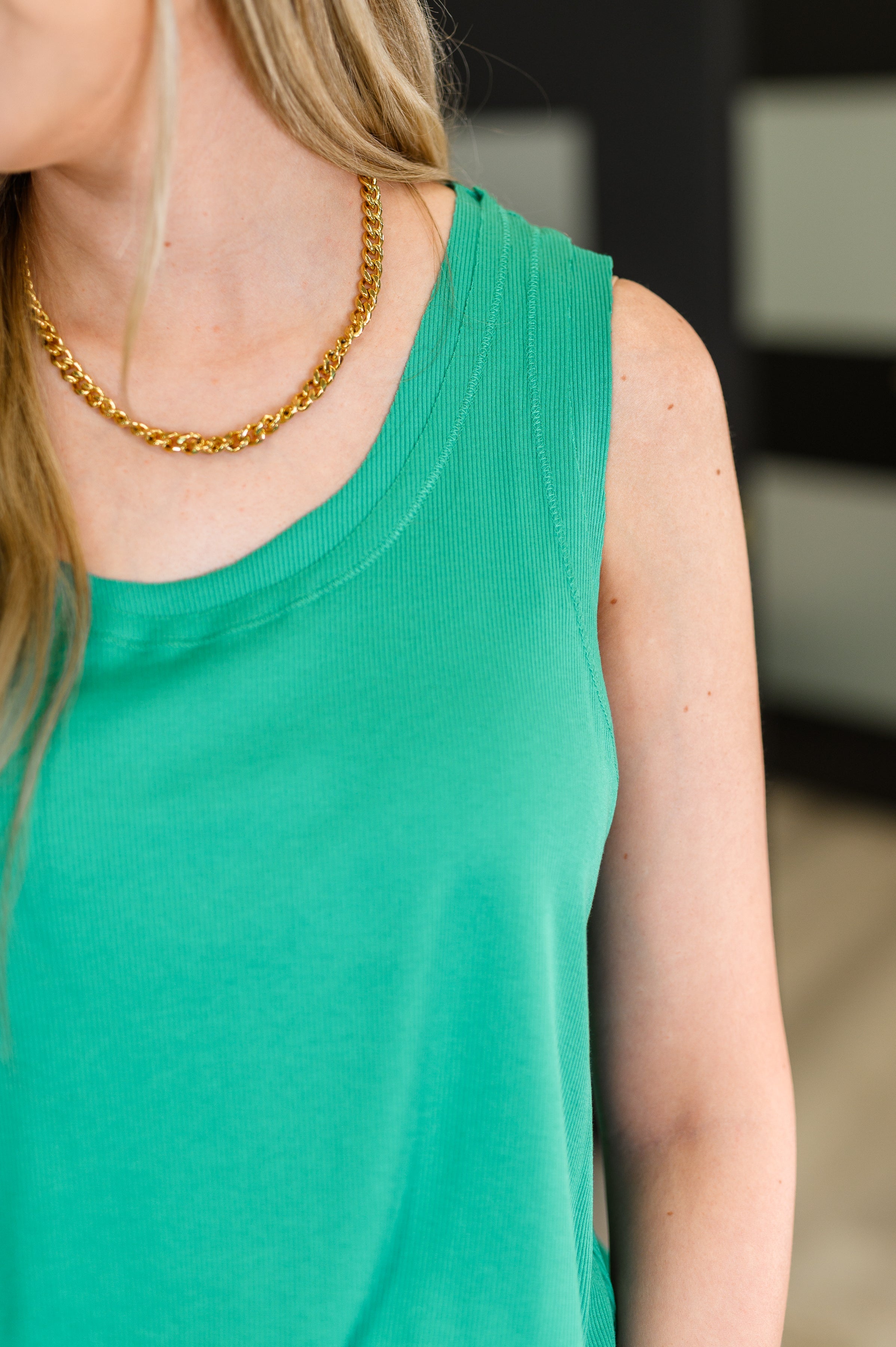 Mellow Muse Relaxed Knit Tank in Emerald Womens