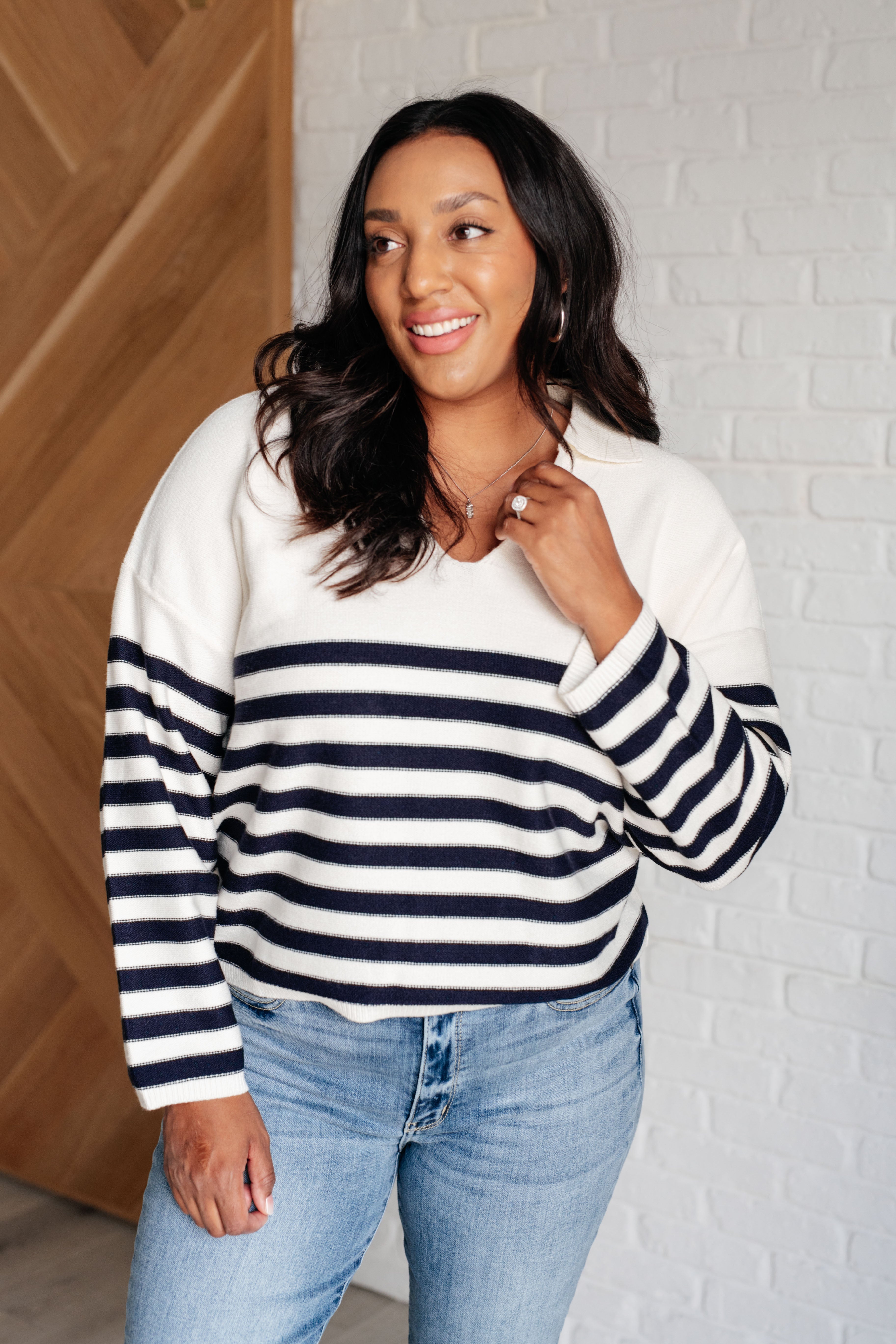 Memorable Moments Striped Sweater in White Tops