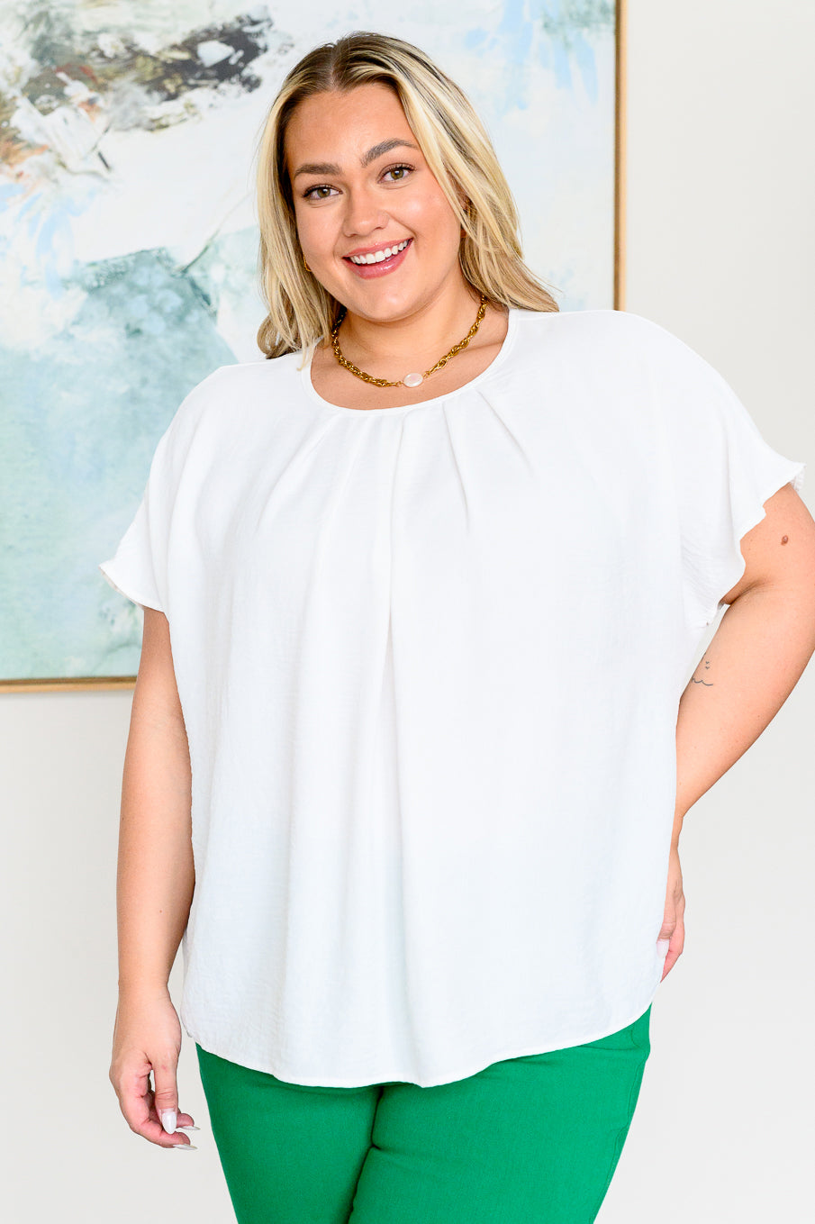 GeeGee Mild Moments Pleat Detail White Blouse Tops