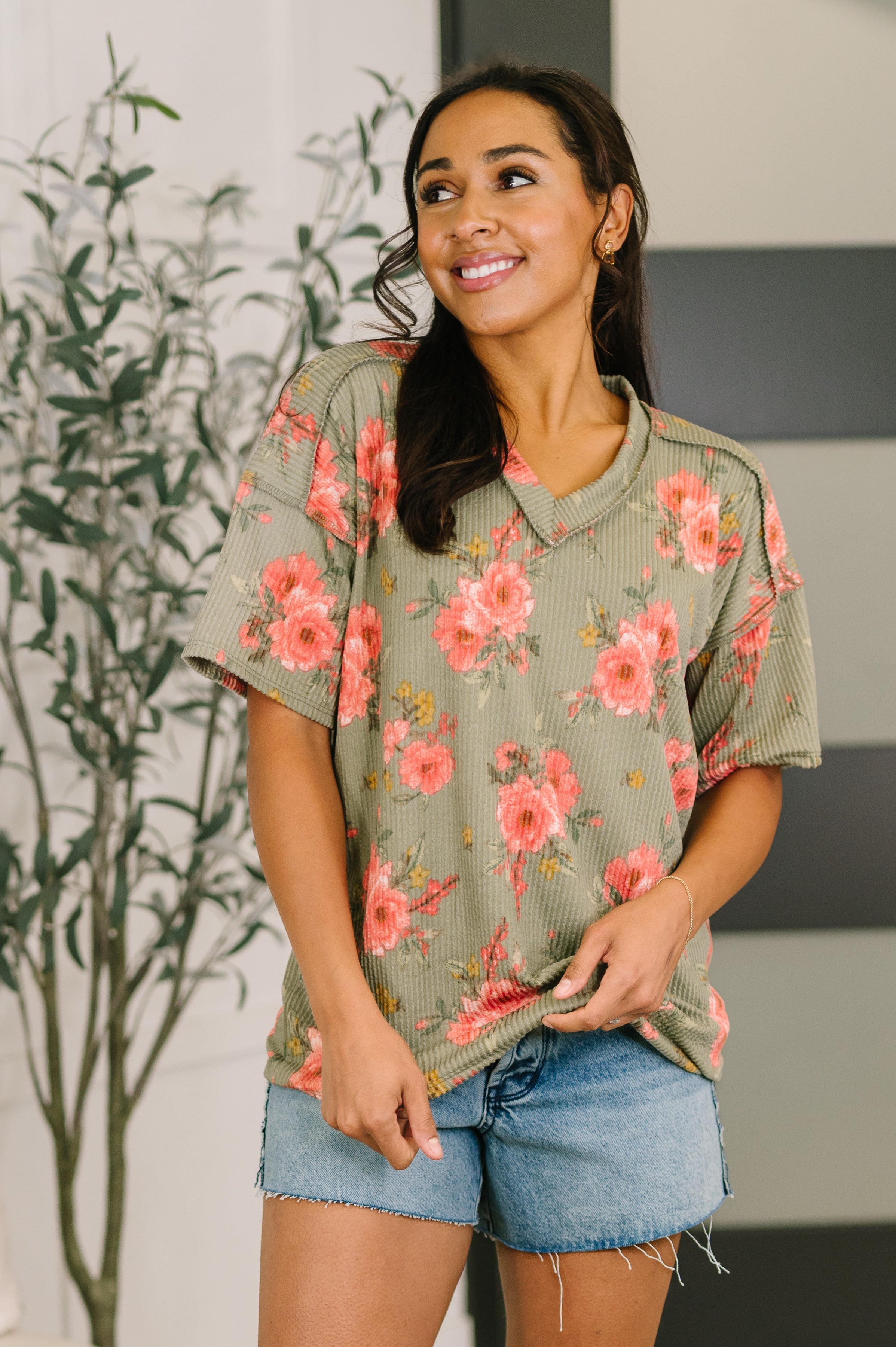 Heimish More Than Butterflies Floral V-Neck Top Womens