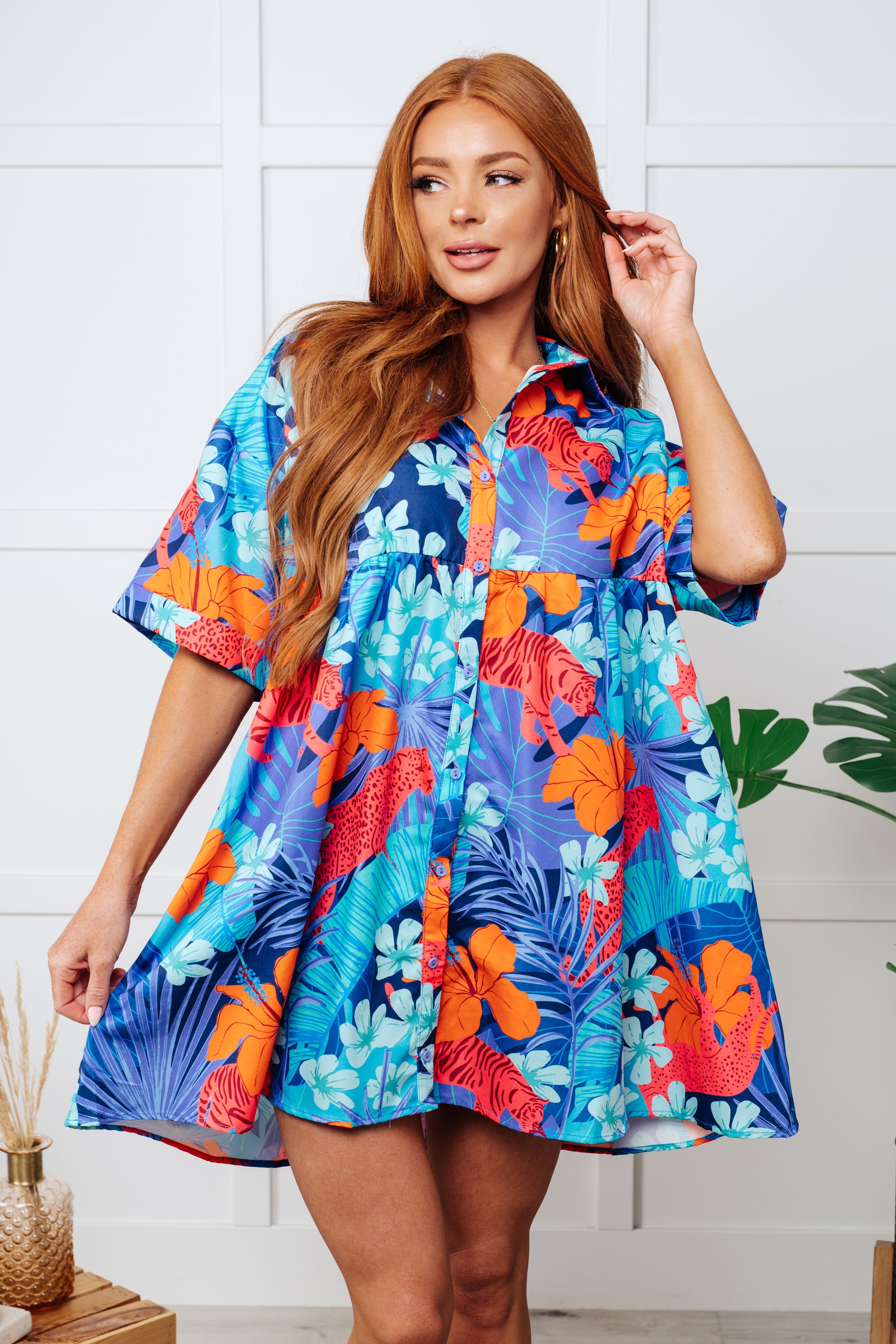 Fantastic Fawn Mother Nature's Recipes Collared Dress in Blue Large Dresses