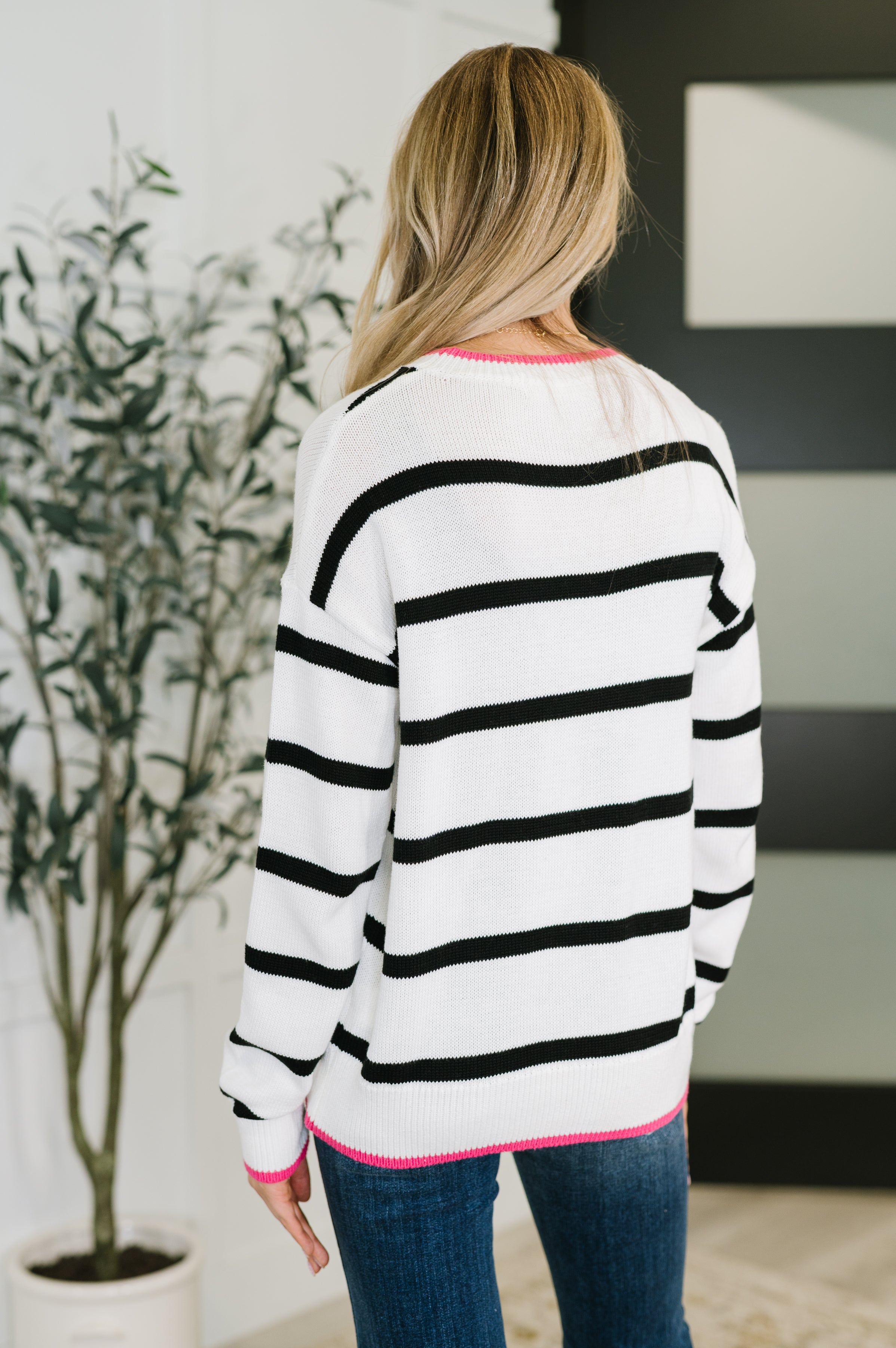 Much to My Relief Black & White Striped Sweater Womens
