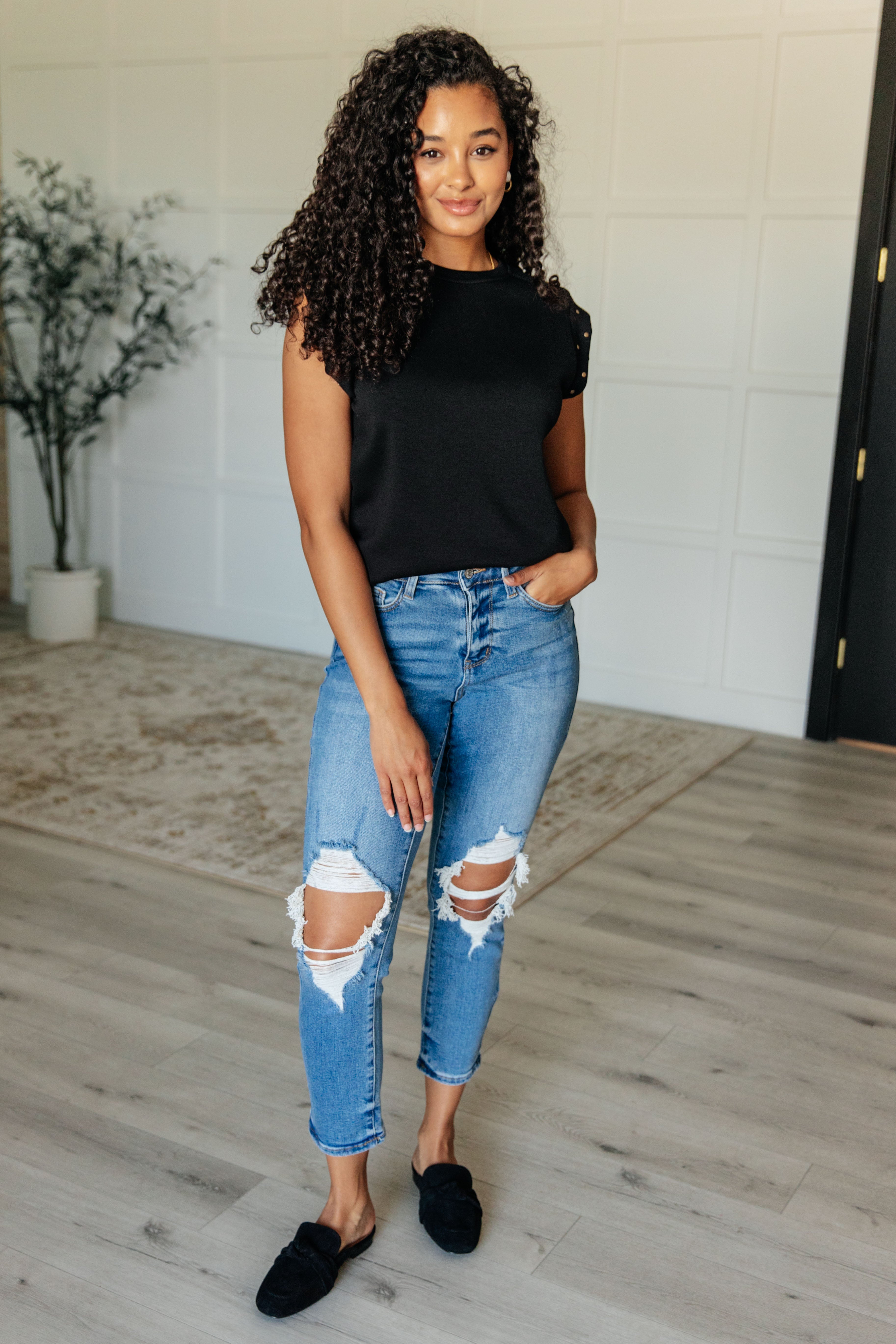 One Eleven North My Domain Studded Cap Sleeve Top Tops