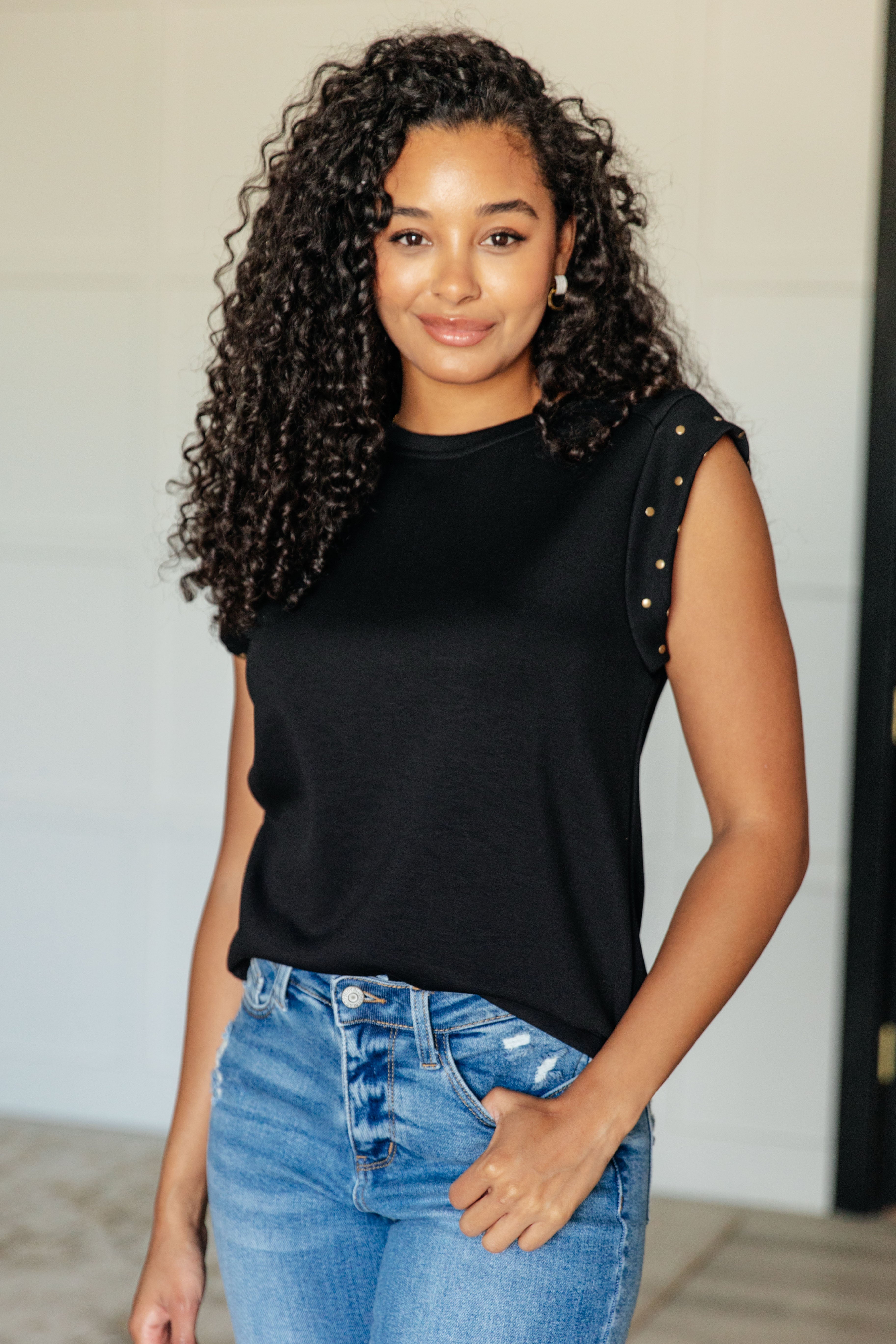 One Eleven North My Domain Studded Cap Sleeve Top Tops