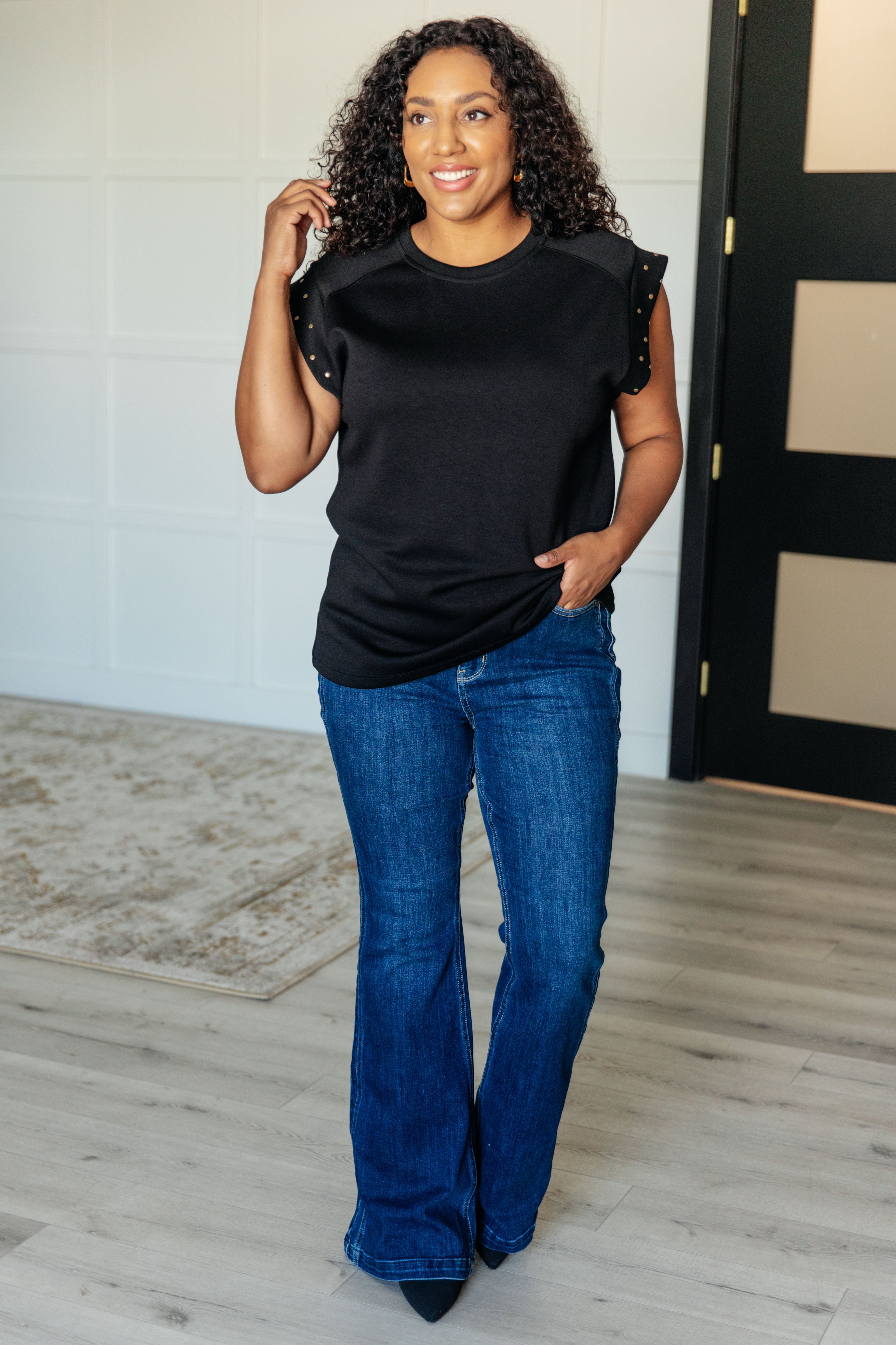 One Eleven North My Domain Studded Cap Sleeve Top Tops