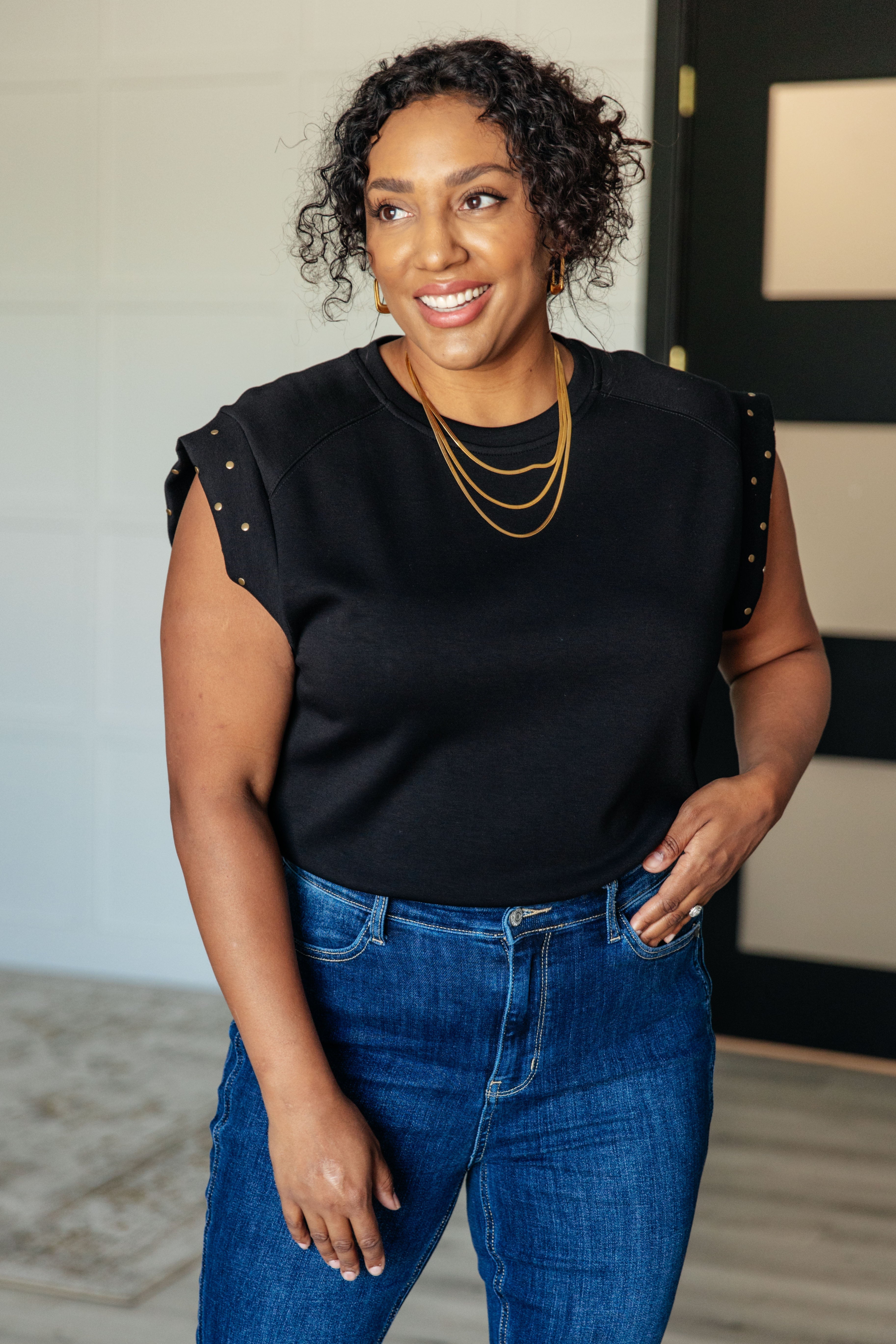 One Eleven North My Domain Studded Cap Sleeve Top Tops