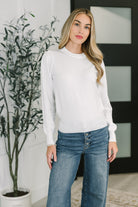 Zenana Necessary Closet Space Long Sleeve Knit Top in White Womens