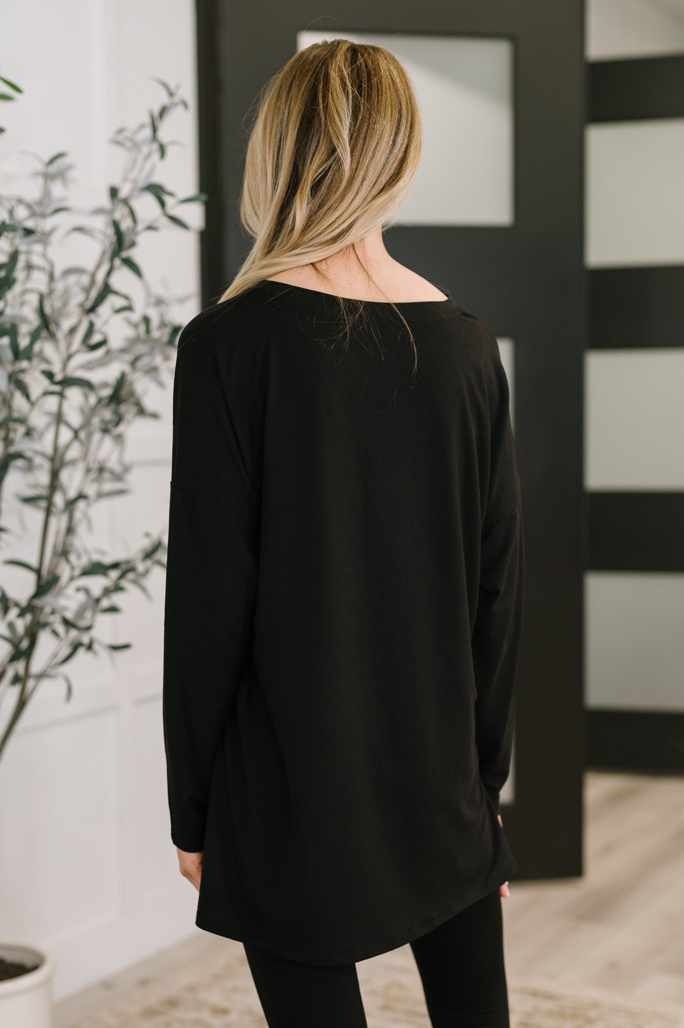 Zenana Next to Nothing V Neck Long Sleeve Top and Bottom Set in Black Womens