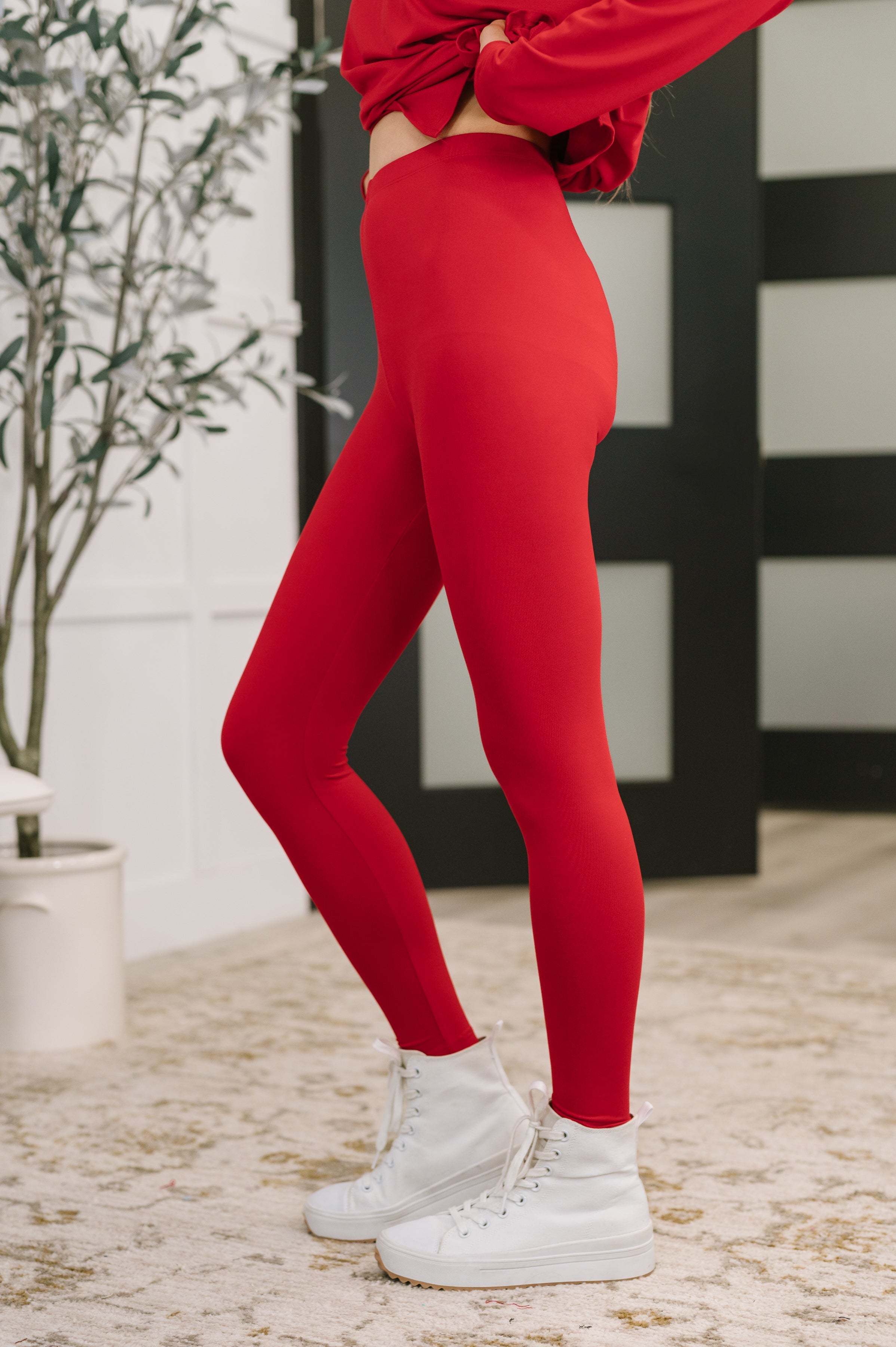 Zenana V Neck Long Sleeve Top and Bottom Set in Ruby -Next to Nothing Top Womens