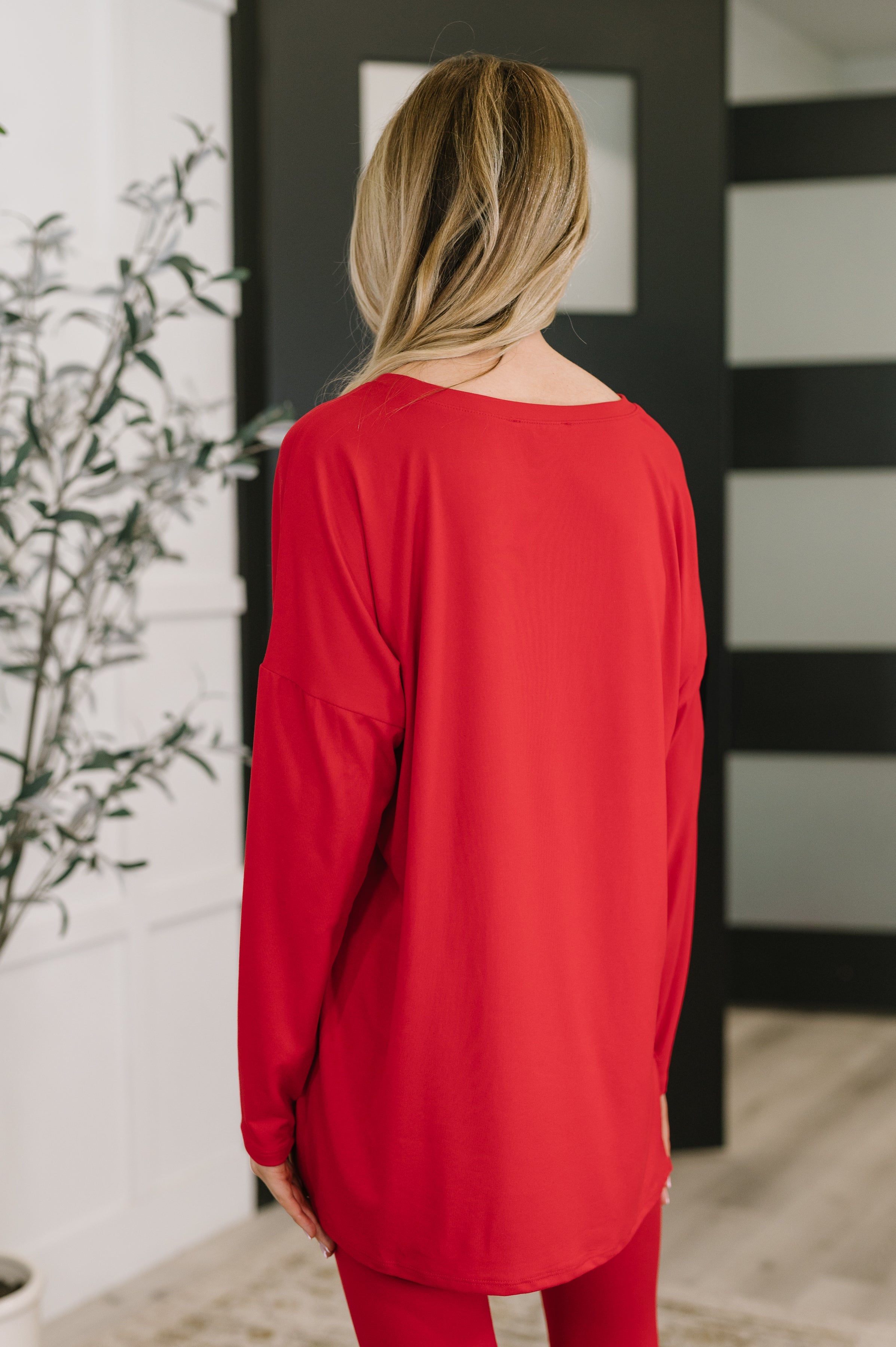 Zenana V Neck Long Sleeve Top and Bottom Set in Ruby -Next to Nothing Top Womens