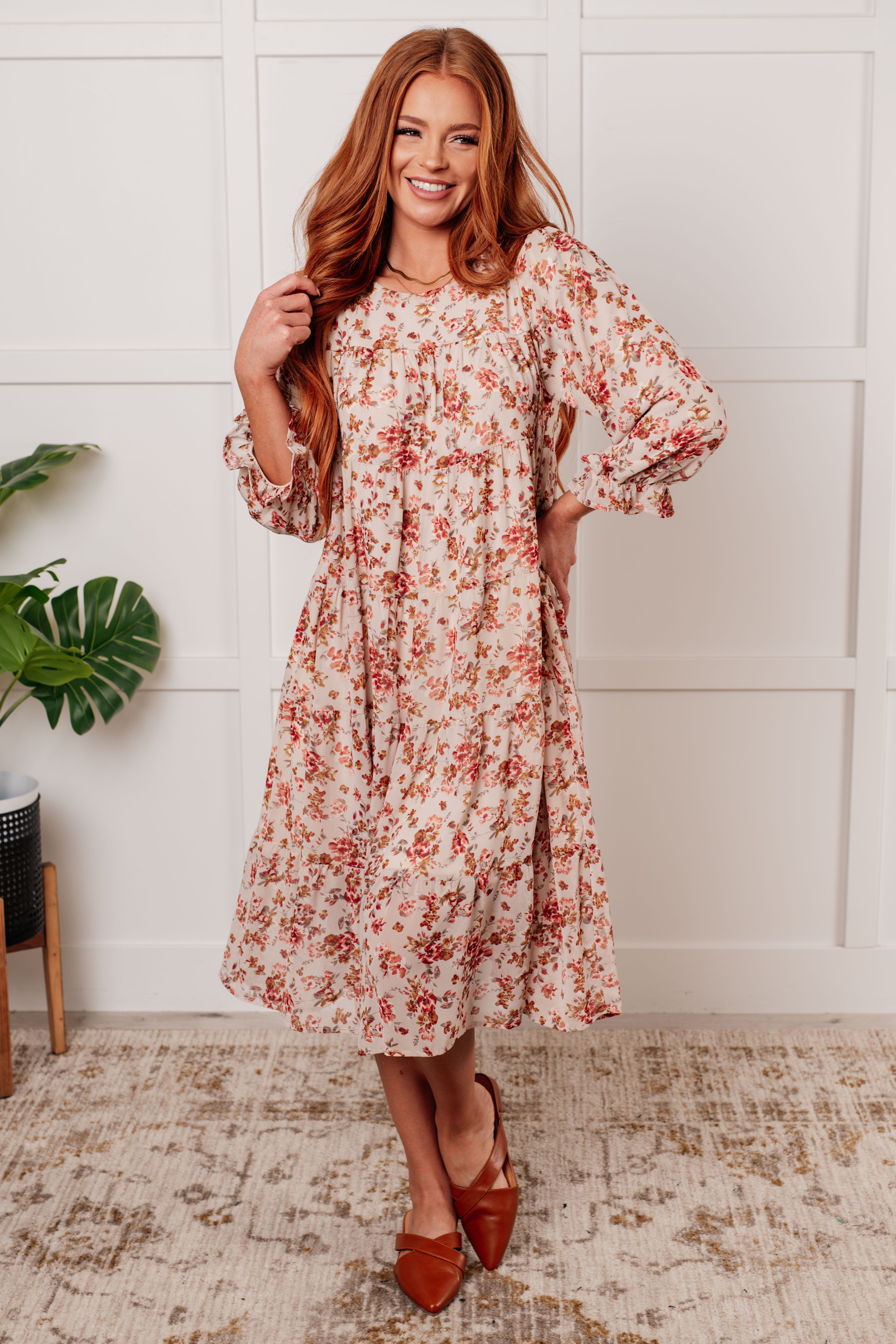 Polagram Next to You Balloon Sleeve Floral Dress Dresses